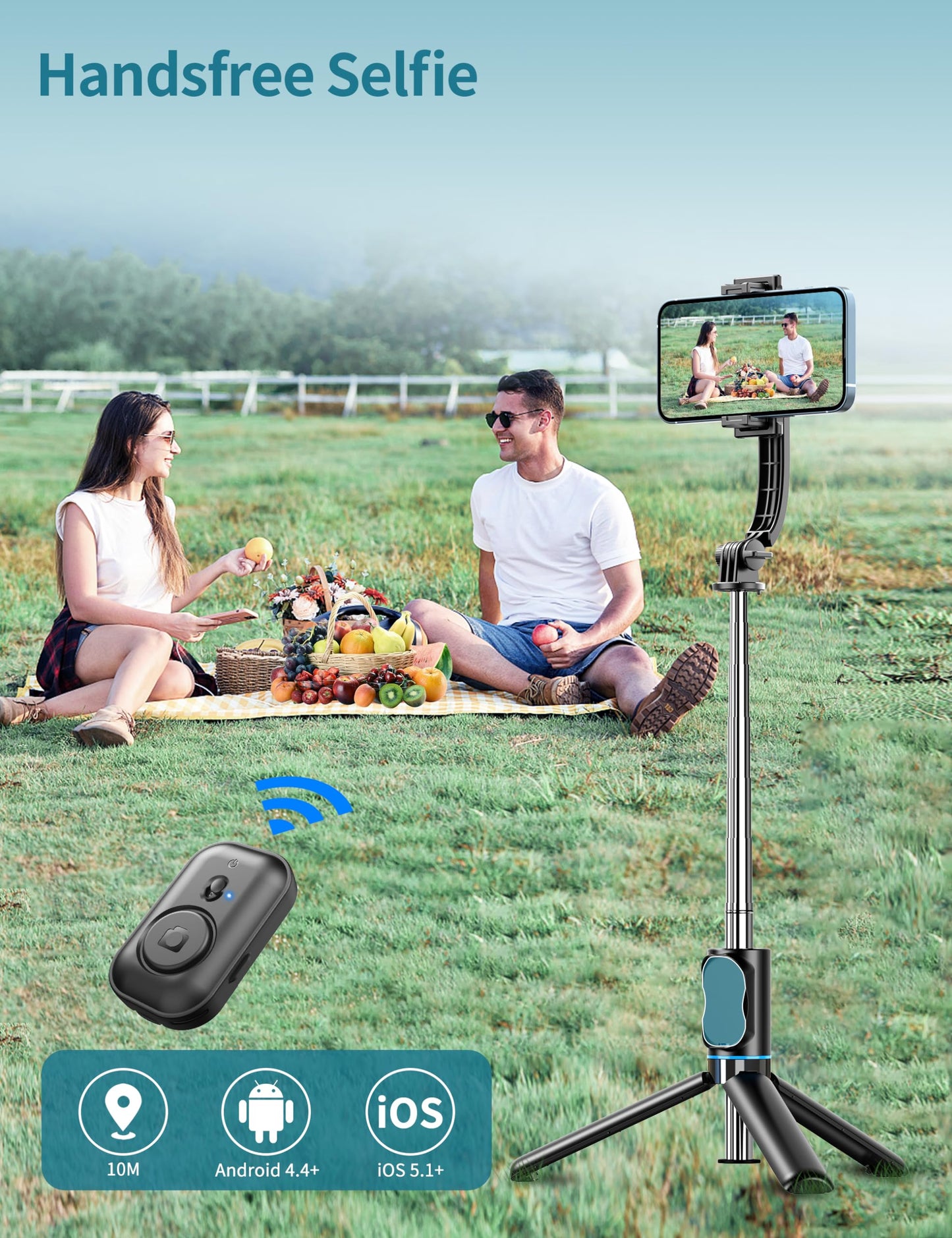 Selfie Stick, 41'' Extendable Phone Tripod Stand with Phone Holder & Detachable Remote, 360° Rotation Selfie Stick Tripod for Cell Phone Compatible