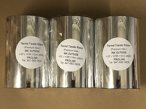 ProLine Thermal Transfer Ribbon - Premium Resin-Enhanced Wax - 4.33" x 1476" (110mm x 450m) Ink Outside for Zebra Datamax Sato TT Printers (2 Rolls)