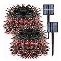Dazzle Bright 2 Pack Total 400LED 132FT Red Christmas Solar String Outdoor Lights, Solar Powered with 8 Modes Waterproof Fairy Lights for Bedroom