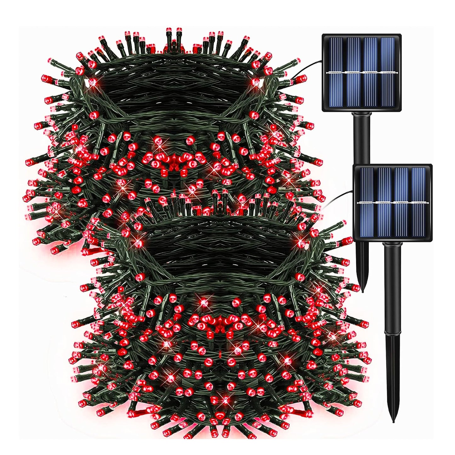 Dazzle Bright 2 Pack Total 400LED 132FT Red Christmas Solar String Outdoor Lights, Solar Powered with 8 Modes Waterproof Fairy Lights for Bedroom