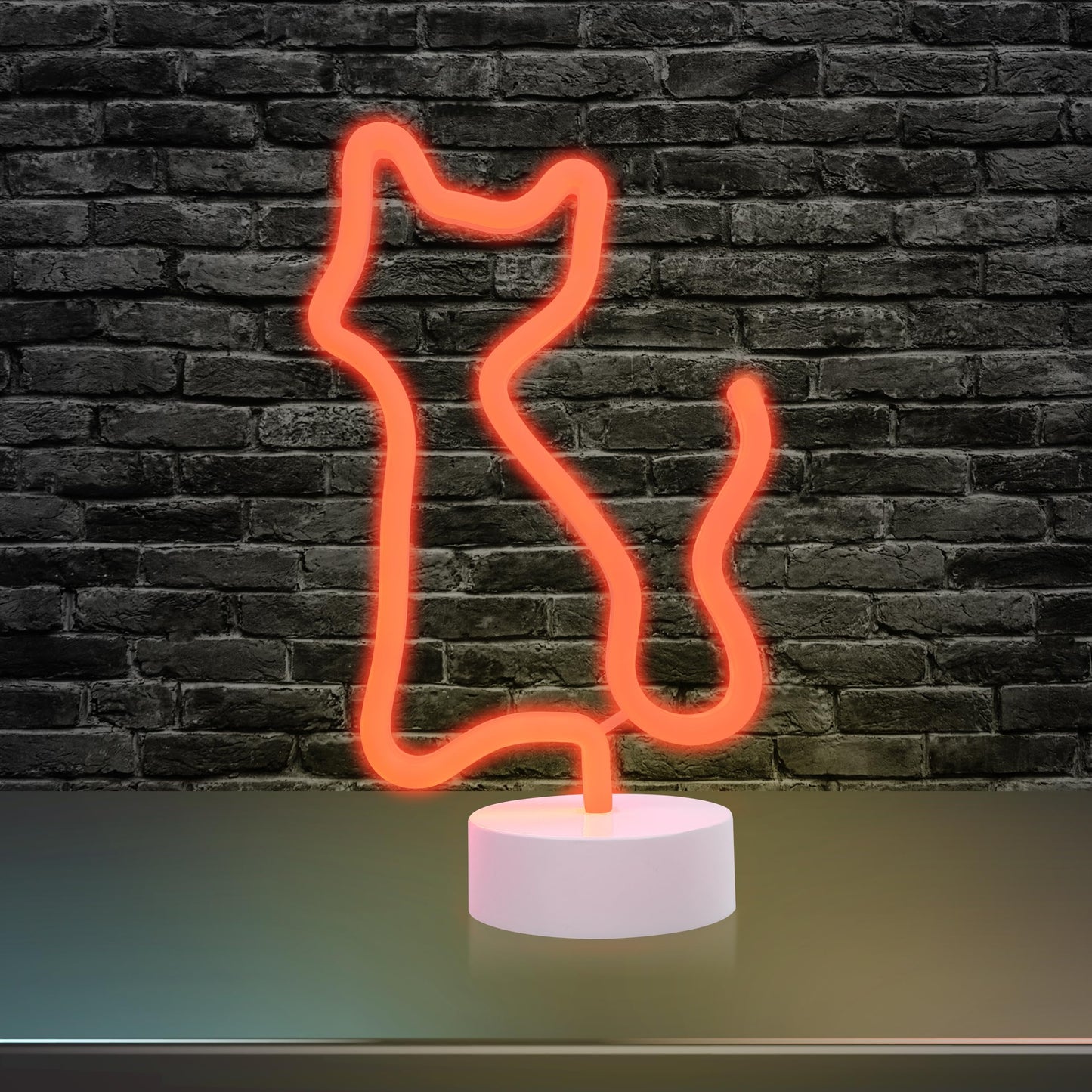 Xtreme Cat Neon Sign, Orange LED Cat Tabletop Sign with Holder Base, Battery Powered, 4 Hour Timer, Desktop Décor for Boys & Girls, Night Light