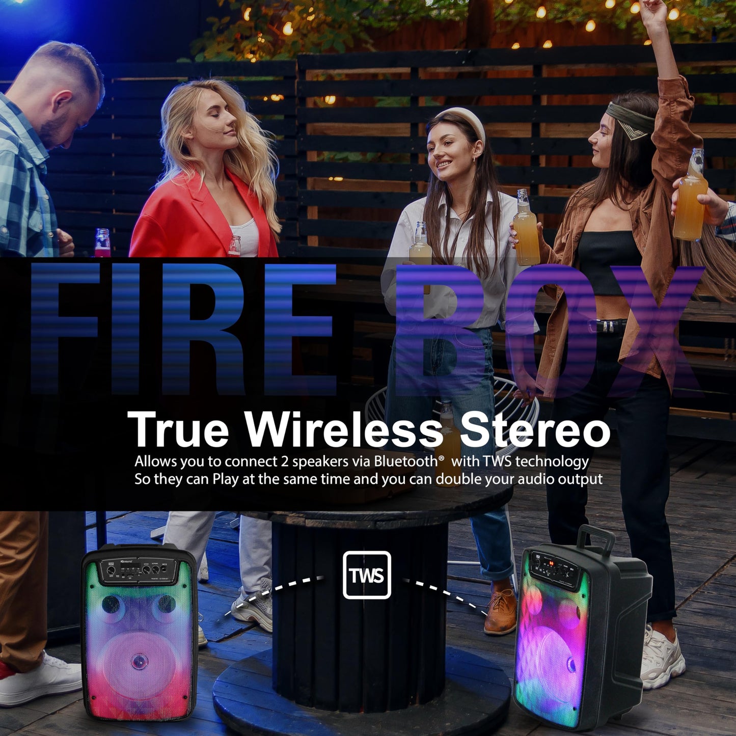 IQ Sound IQ-7008DJBT 8-Inch Portable Bluetooth Speaker Unleash dynamic sound with TWS Technology, LED Light Show, Multiple Inputs, FM Radio, Mic