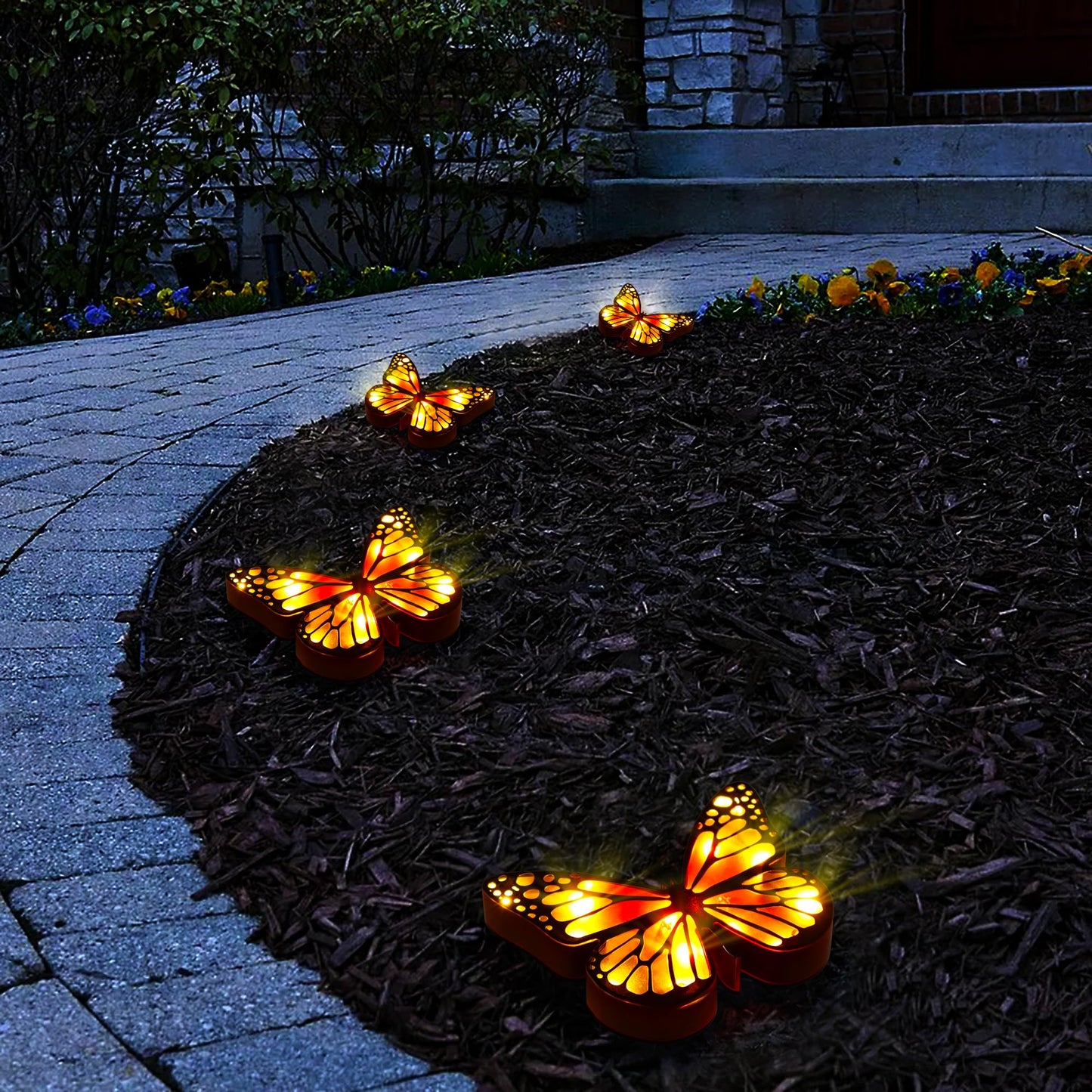 ground lights, equipped with 4 solar butterfly lights for outdoor waterproofing, 14 LED solar landscape lighting, suitable for gardens, courtyards