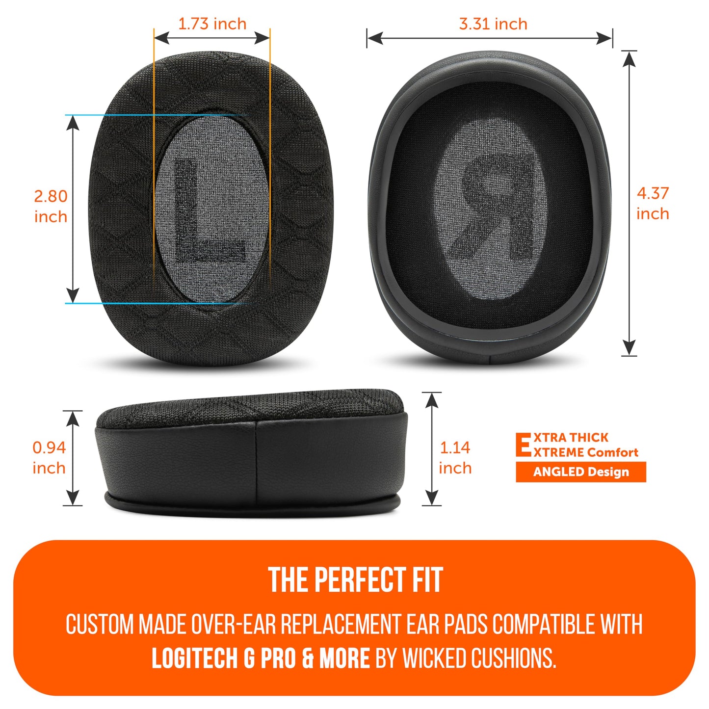 WC Freeze V2 G PRO X - Angled Cooling Gel Earpads Compatible with Logitech G Pro X Series by Wicked Cushions | Angled Pads for Extreme Comfort, New