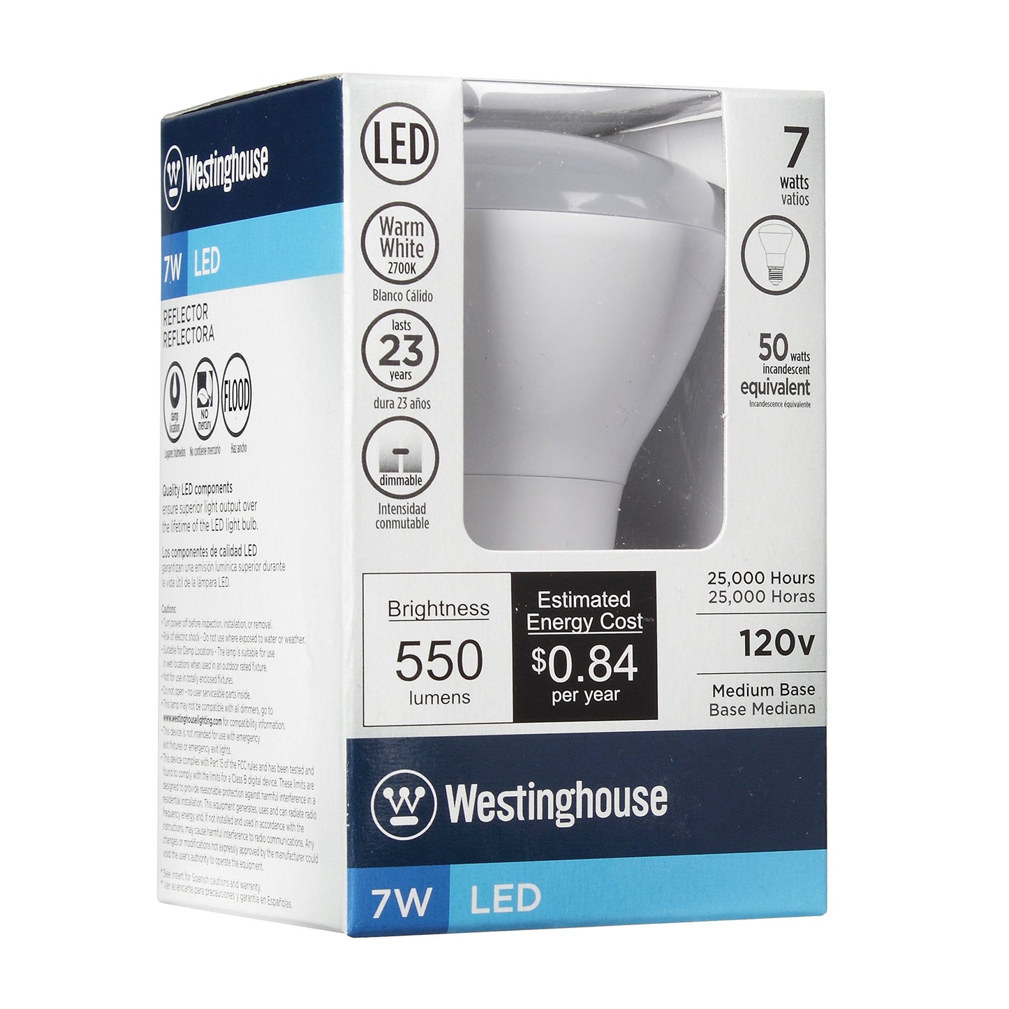 Westinghouse 3305000 7W Reflector Dimmable LED Light Bulb with Medium Base, Warm White (Pack of 1)