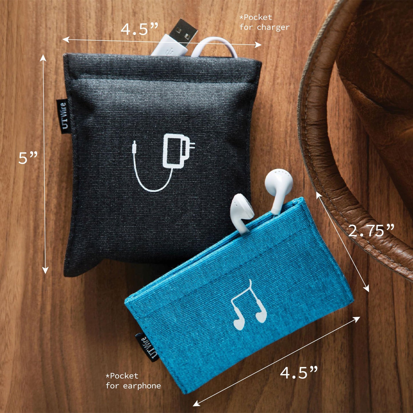 UT Wire Pocket Snap & Store Mobile Charger Case Pouch, Slate Blue