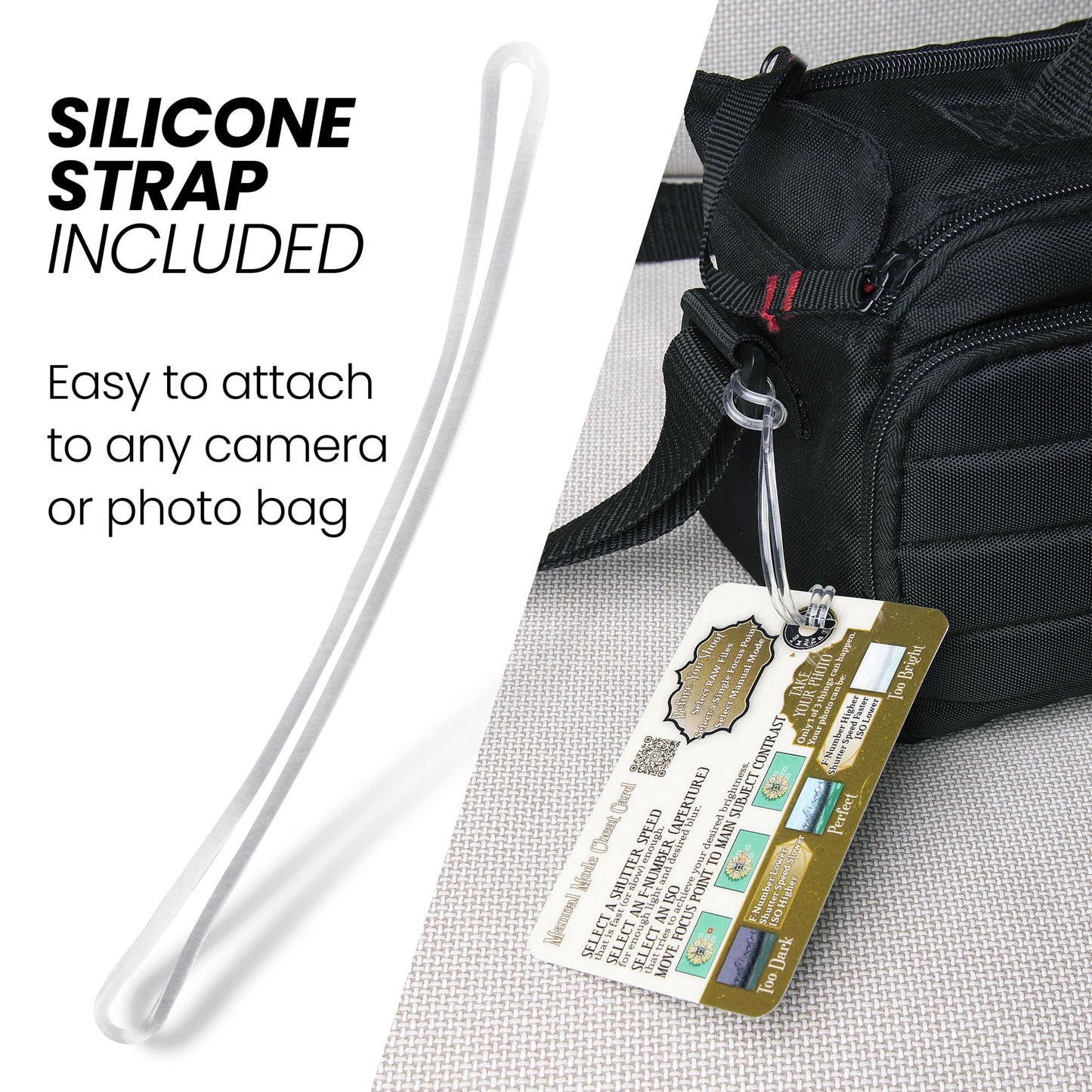 Manual Mode Photography Cheat Card for DSLR and Mirrorless Cameras - Attaches to Most Camera Straps and Any Camera Bag - Exposure Guide for ISO