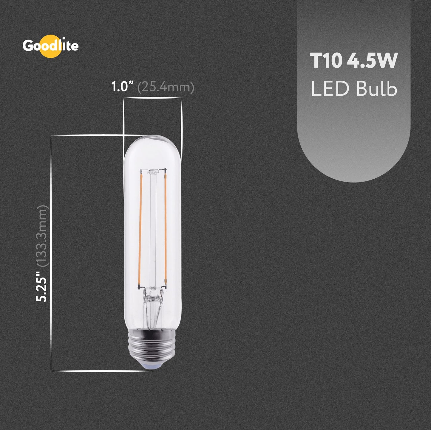 Goodlite G-19751-A, Cool White 4100k G-19751 Edison LED 4.5 W Bulb E26 Base T10 Shape 60 W Equivalend 500 Lumens Filement, Dimmable