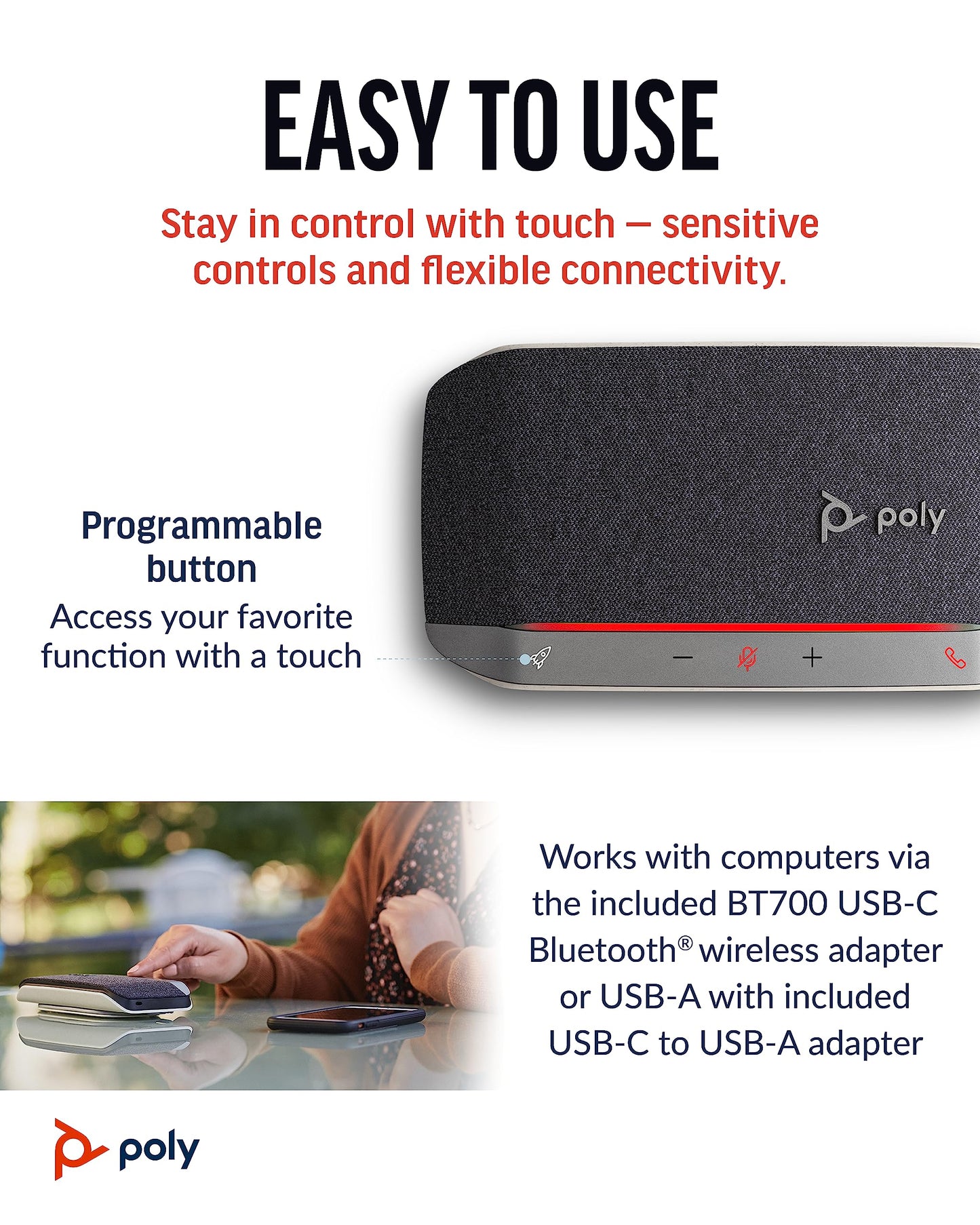 Poly Sync 20+ Personal Portable Bluetooth Speakerphone (Plantronics) - Noise/Echo Reduction - USB-C Bluetooth Adapter - Works w/Teams, Zoom, PC, Mac