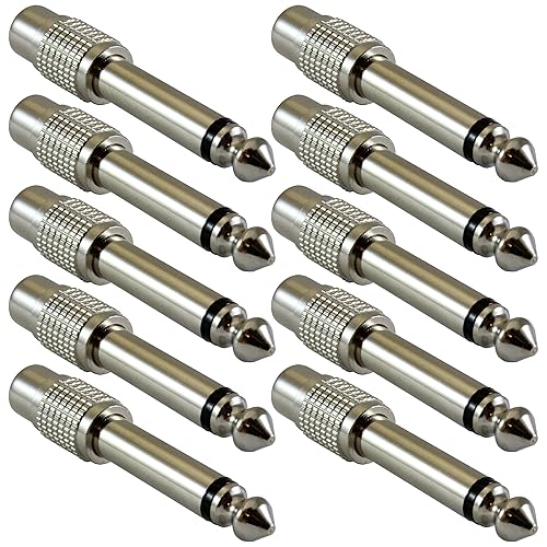 GLS Audio Store RCA to 1/4 TS Adapter - RCA Female to 1/4 Inch Male Mono TS Plug Adapter - All Metal Connectors with High Grip Treads - 10 Pack