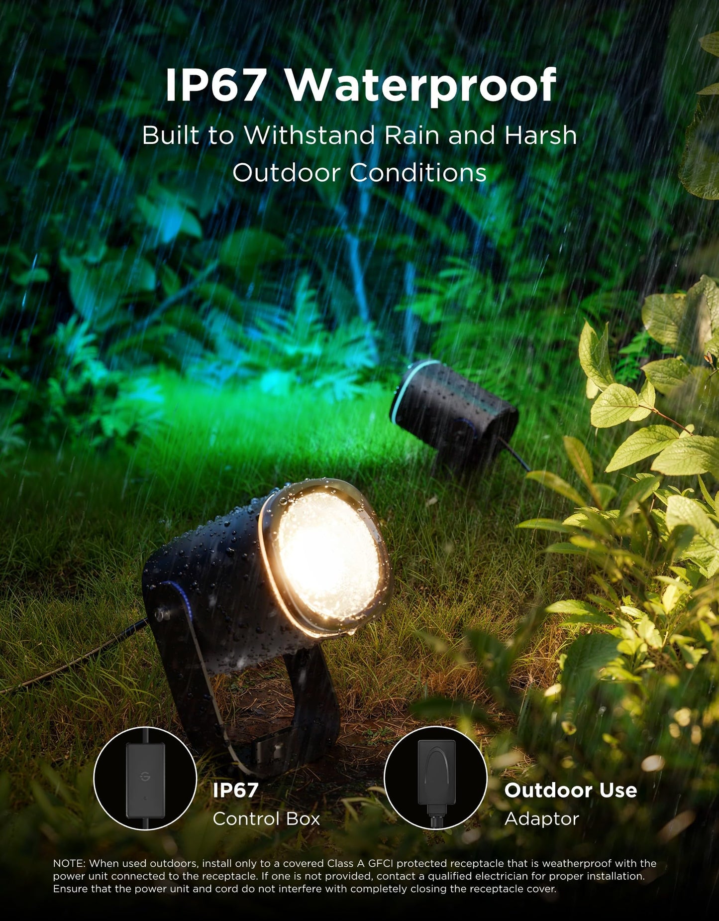 Govee Outdoor Spot Lights 2, IP67 Waterproof Spotlights, Landscape Lights Work with Matter, Alexa, and Google Assistant, RGBWIC Color Changing Light