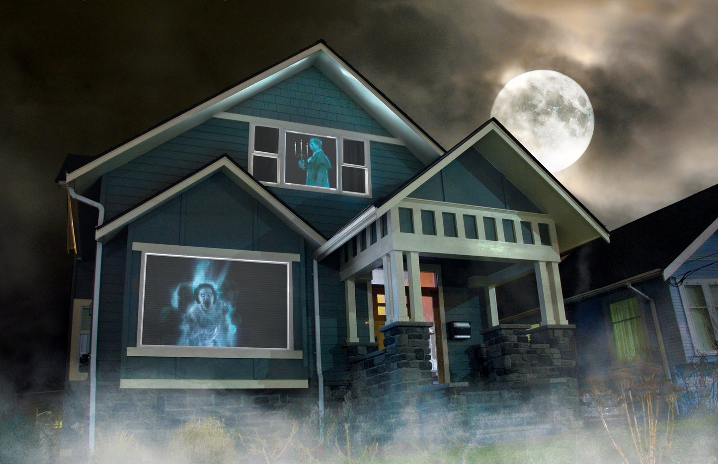 HoliScapes® USB Projector Kit - AtmosFx Ghostly Apparitions on USB + Projector + 48" x 72" Large White Holographic Screen for Halloween Projection