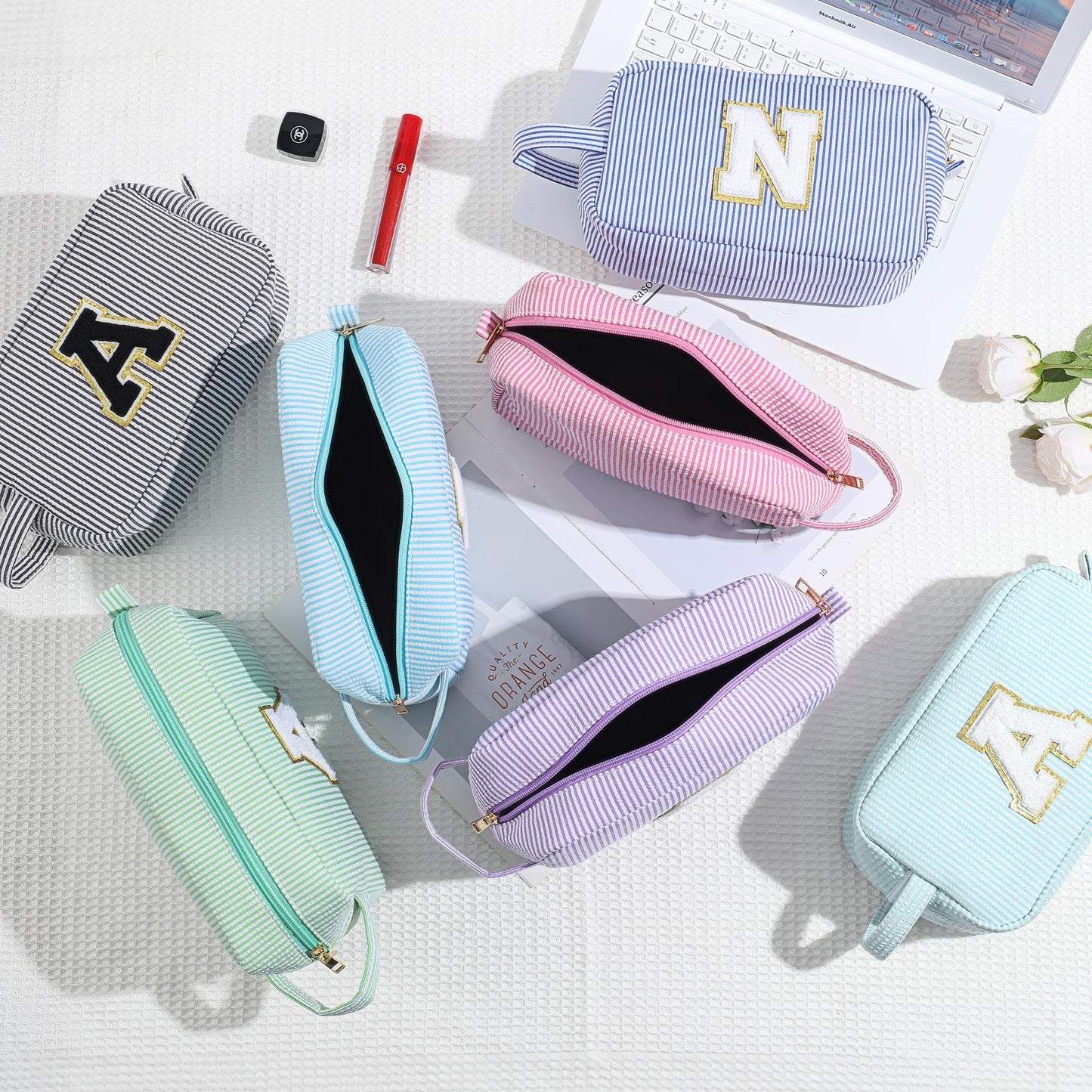 YOOLIFE Birthday Gifts for Girls 4–14 – Trendy Initial Makeup Bag, Cute Pink Travel Toiletry Pouch, Teen Girl Gift Ideas