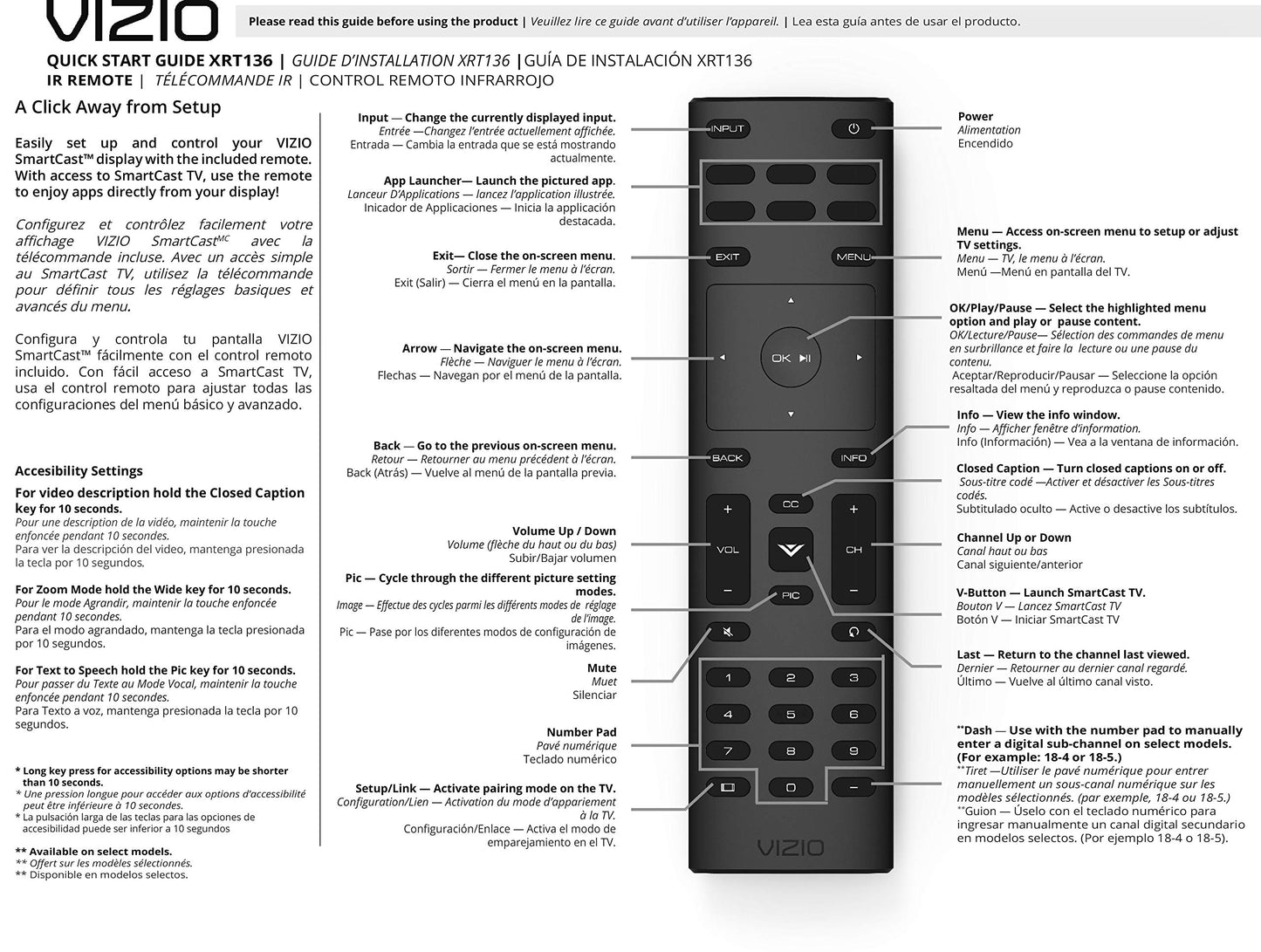 Universal Remote Control for Vizio Smart TV, Compatible with ALL VIZIO D-Series E-Series M-Series V-Series P-Series LCD LED QLED Smartcast 4K Smart