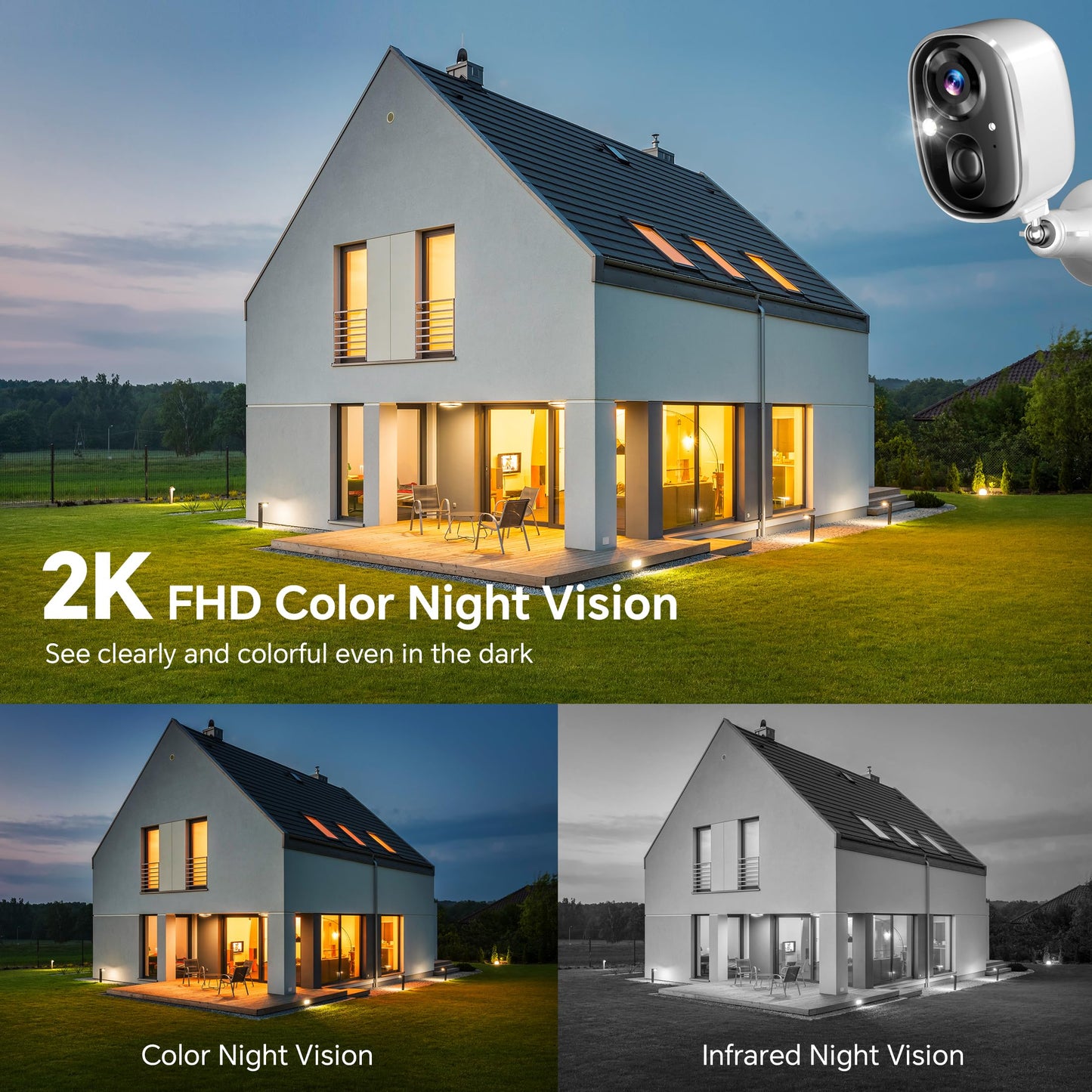 4G LTE Cellular Security Camera No WiFi Wireless Outdoor Solar Powered Waterproof 2K Color Night Vision PIR Motion Sensor 2 Way Talk Built in Sim Card