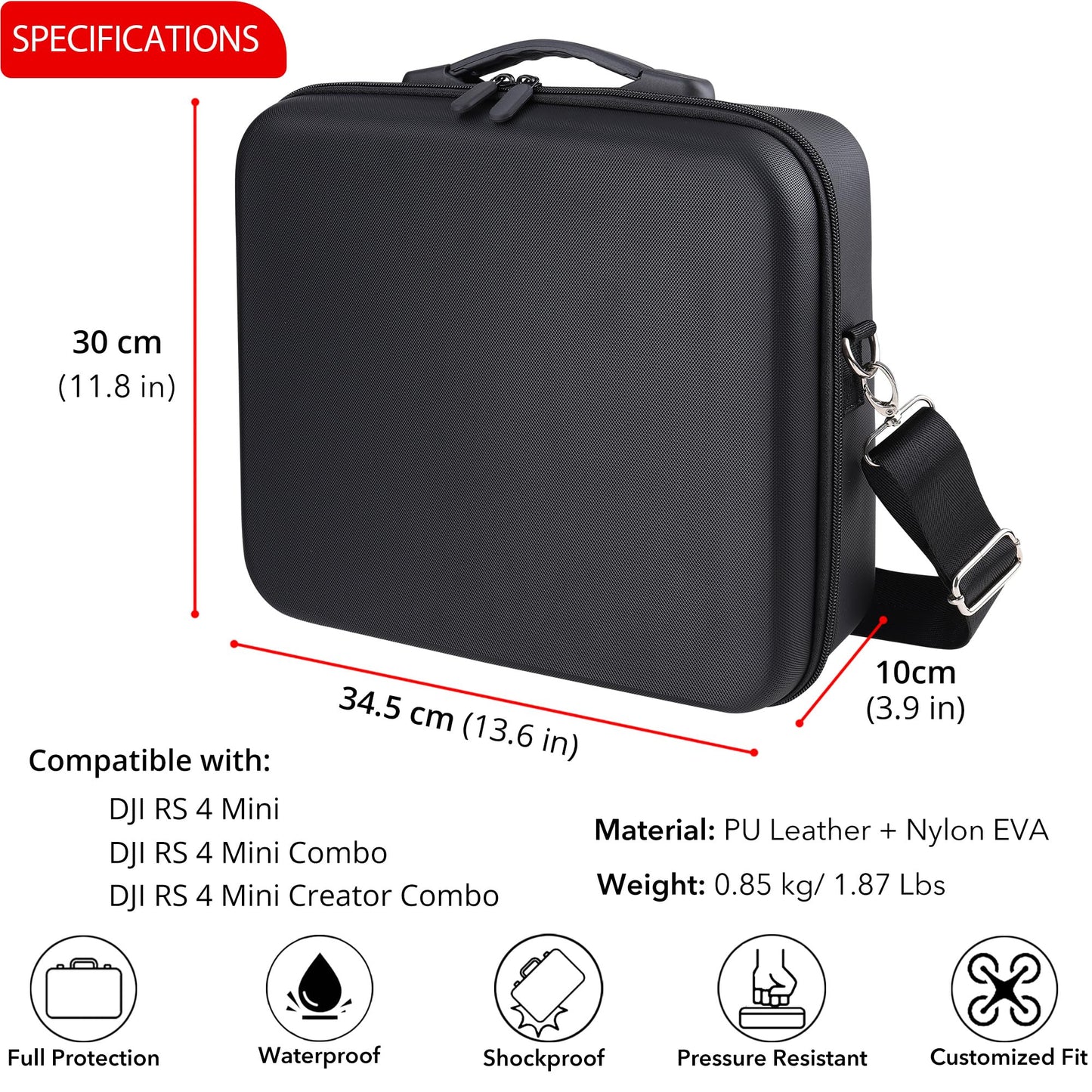 PONYRC RS 4 Mini Carrying Case, Waterproof Portable PU leather Storage Shoulder Bag Travel Case for DJI RS 4 Mini Creator Combo Gimbal Lightweight
