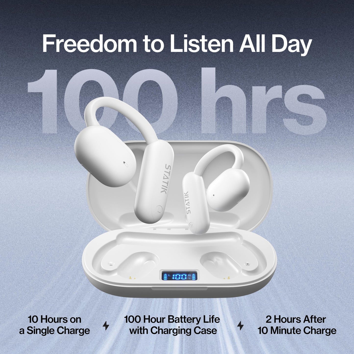 Statik Aktive Open Ear Bluetooth Earbuds - Wireless Earphones, Fast Charging & 10 Hours Long Lasting Battery, Comfortable Secure Fit, IPX5 Water…