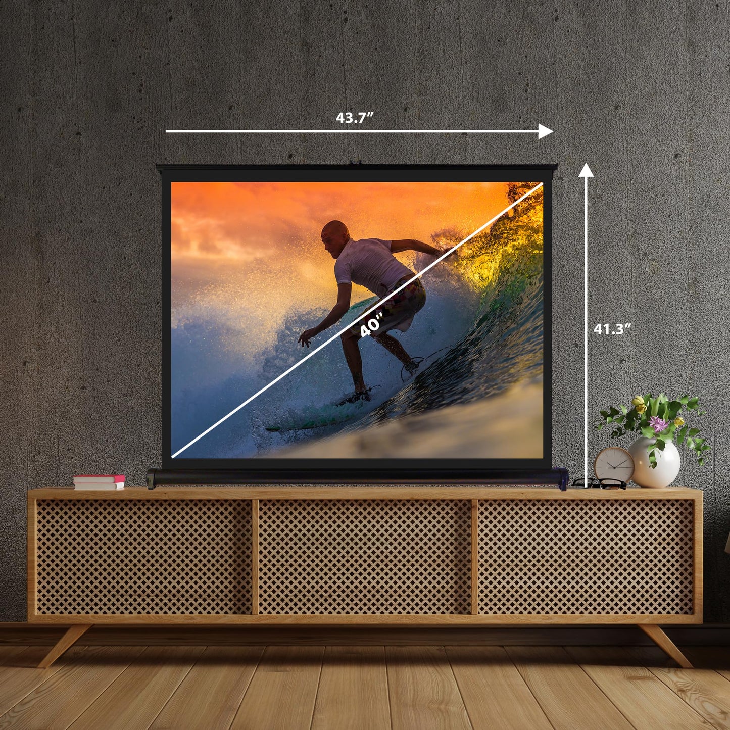 Pyle 50" Inch Portable Projector Screen - Portable Floor Standing, Manual Retractable Pull-Out Style, Mobile Movie Screen, Home Theater Cinema Wedding