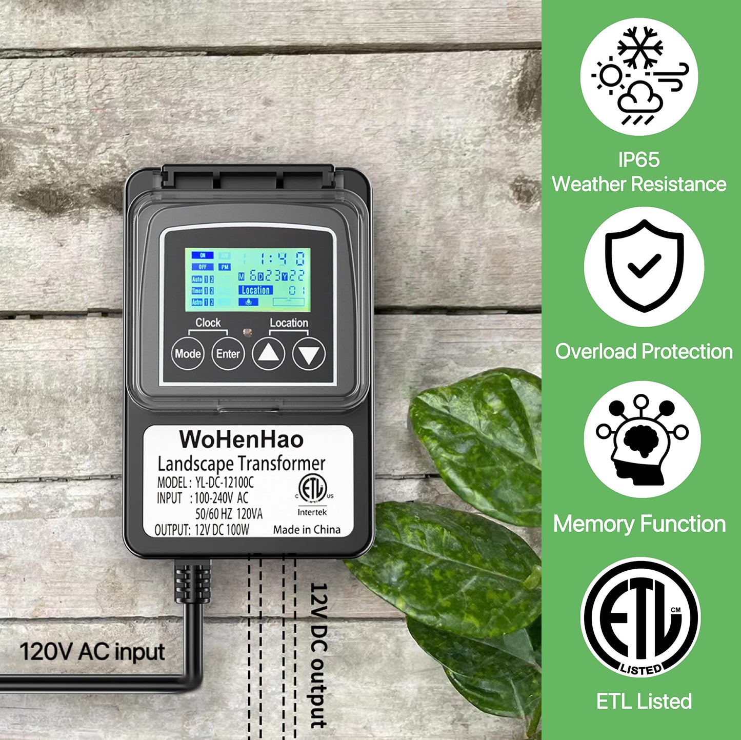 Wohenhao 100W Low Voltage Lighting Transformer for 12V DC Output Low Voltage Landscape Lights, 100-240V AC to 12V DC Output Landscape Lights