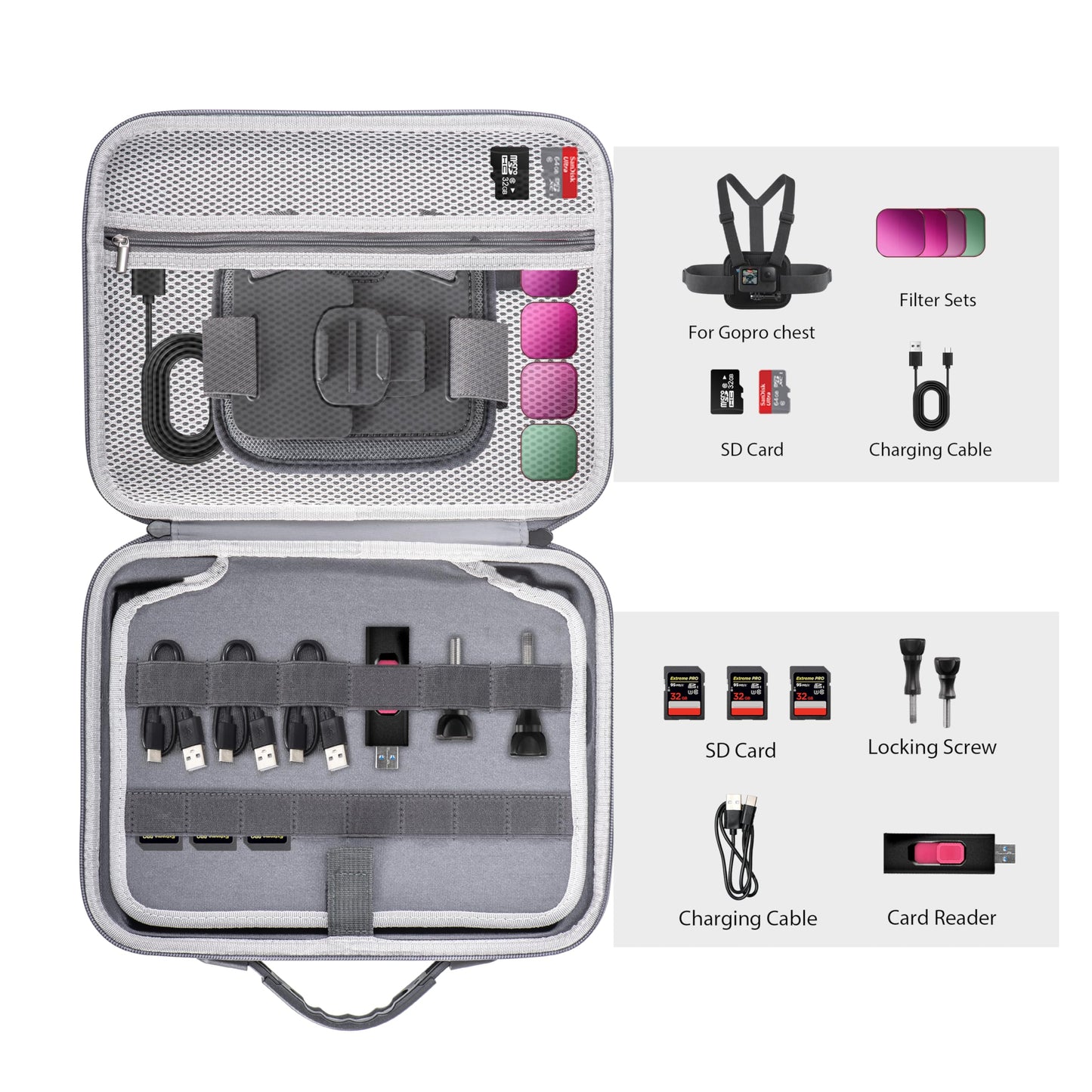 Carrying Case for GoPro Hero 13 12 11 10 9 8 7 Action Camera Hard Organizer Case Carrying Bag Accessories Travel Storage Chest Mount/Media Mod/Volta