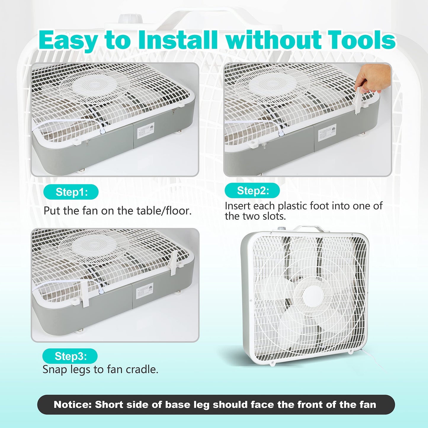 Simple Deluxe Box Fan, 3-Speed Cooling Floor Fan with Aerodynamic Shaped Fan Blades, Convenient Carry Handle and Safety Grills, Suitable for Home