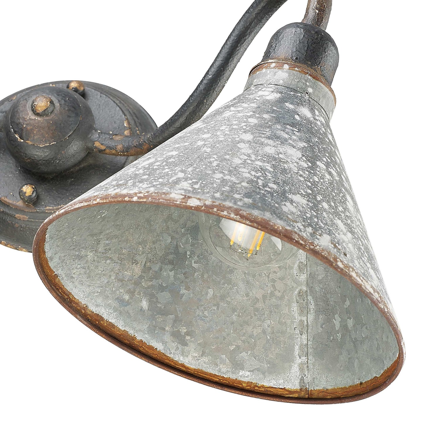 Golden Lighting 0877-BA2 ABI-GV Jasper 2 Bath Vanity Light, Antique Black Iron with Galvanized Steel Shade- Bathroom Vanity Light, Bathroom Light