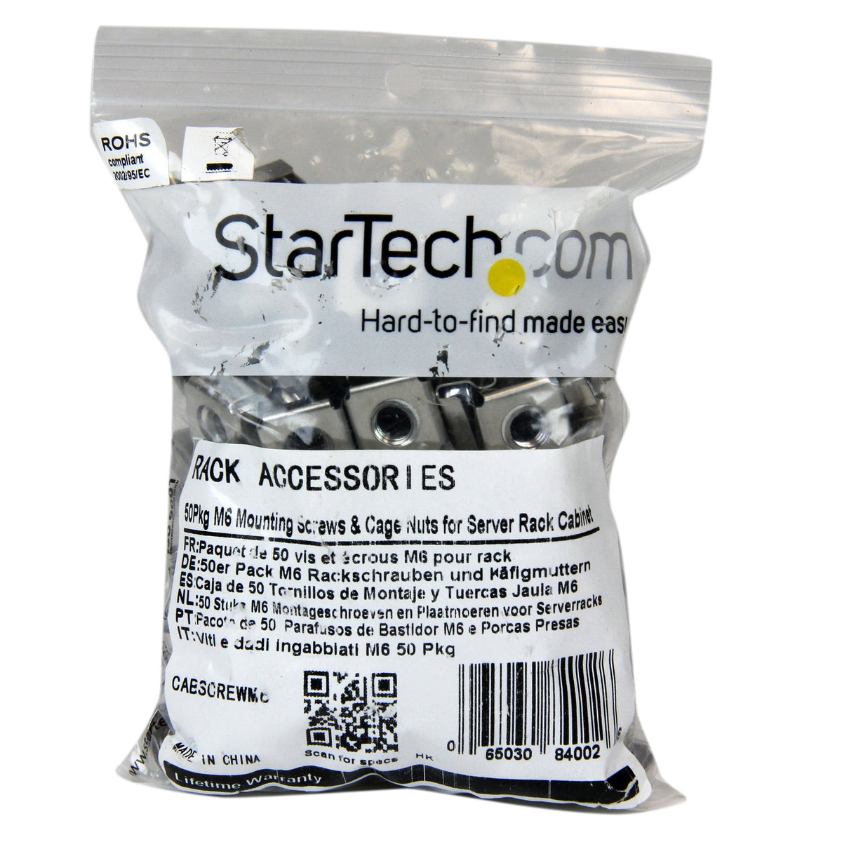 StarTech 50-Pack M6 12mm Screws & Cage Nuts Kit, Nickel-Plated, TAA