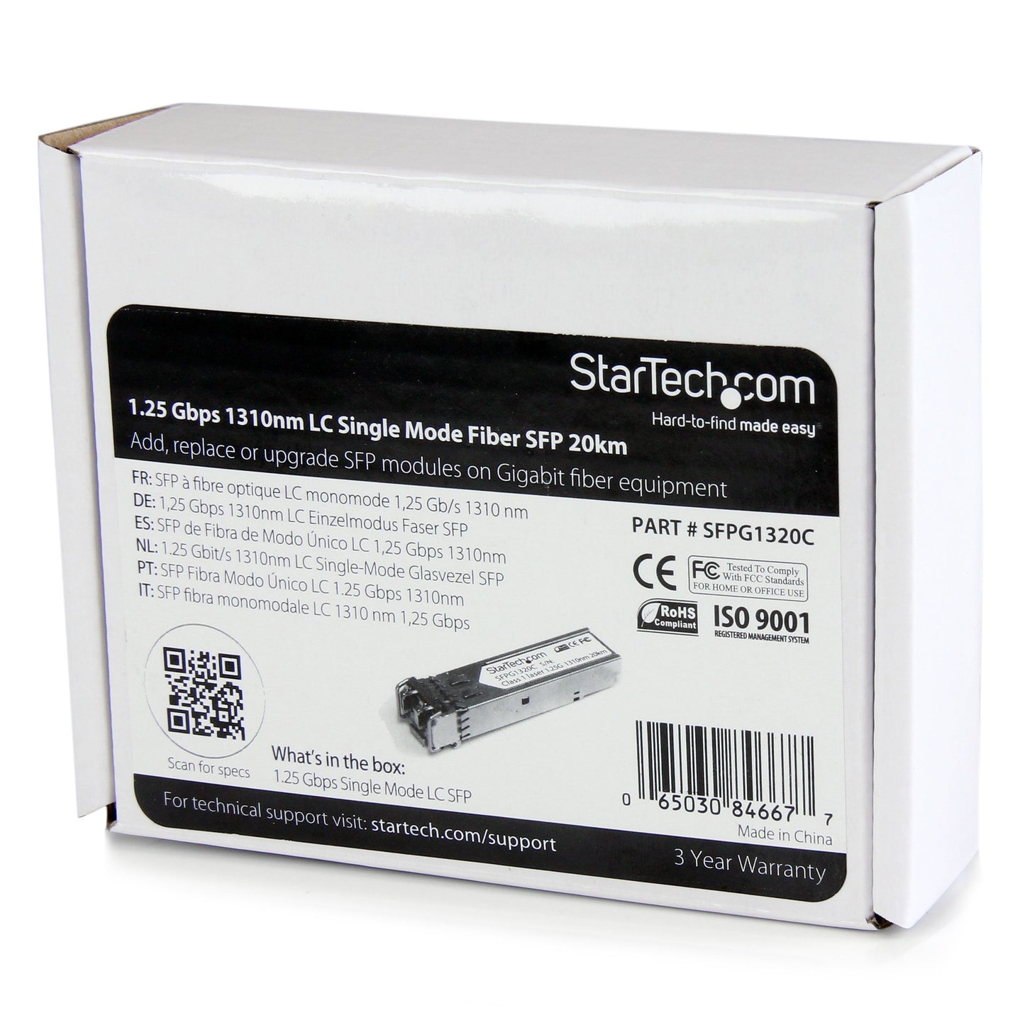 StarTech.com Cisco GLC-LH-SMD Compatible SFP Module - 1000BASE-LH - 1GbE Single Mode Fiber SMF Optic Transceiver - 1GE Gigabit Ethernet SFP - LC 20km