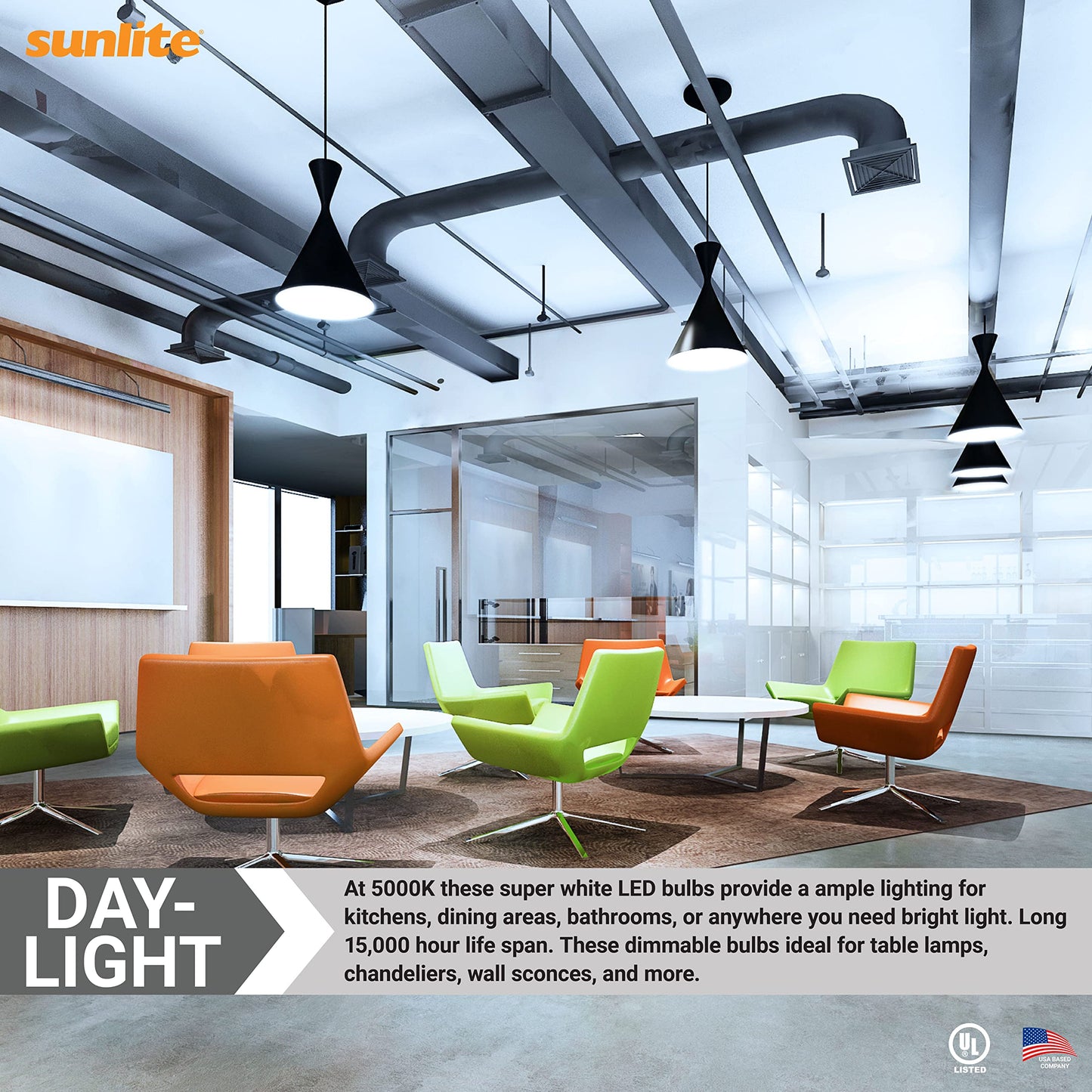 Sunlite A19 Standard 9 Watt LED Light Bulbs, (60 Watt Equivalent), 800 Lumens, Medium Base (E26), Non-Dimmable, Frost, ETL Listed, 5000K Daylight, 9