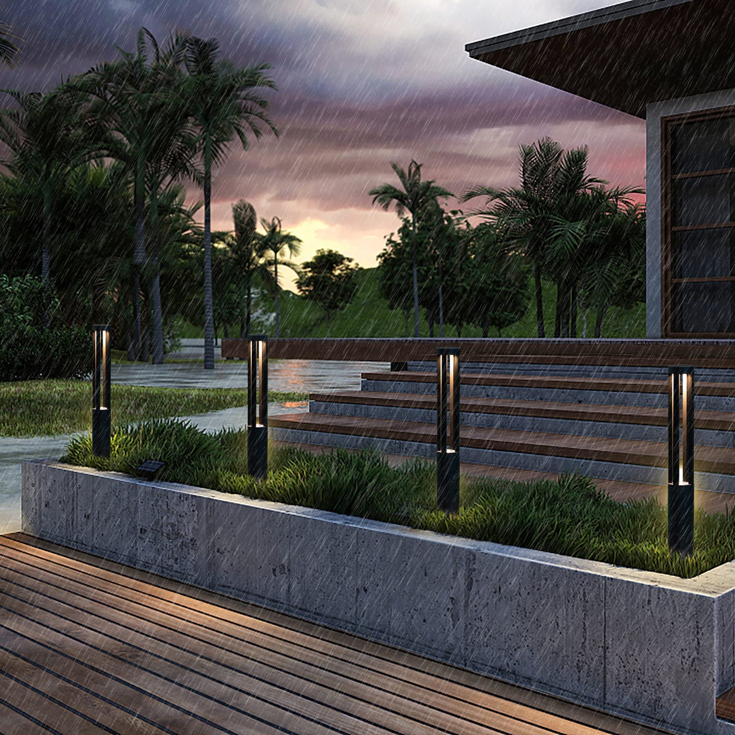 Round Black LED Garden Aluminum Light, Decorative Outdoor Bollard Light for Garden, Pathway, and Driveway