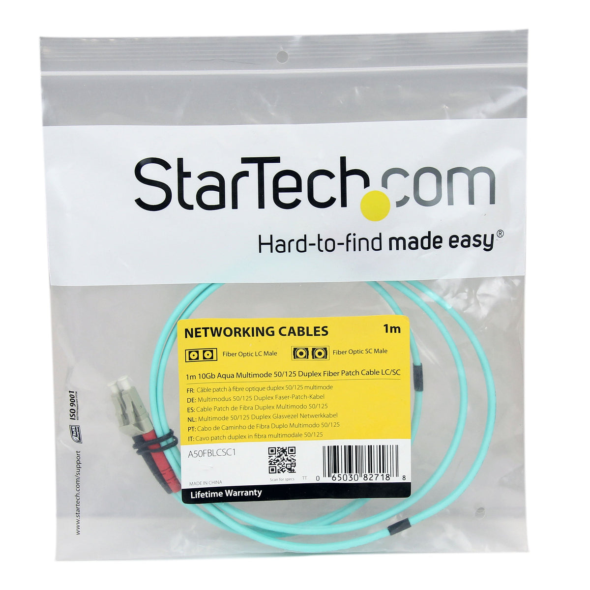 StarTech 3ft/1m OM3 Multimode Fiber, LC to SC, Duplex 100G (A50FBLCSC1)