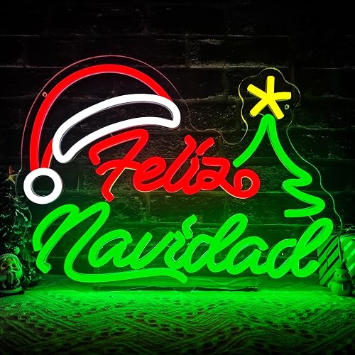 Feliz Navidad Neon Sign Dimmable Merry Christmas Neon Sign for Wall Decor Christmas Tree Neon Light Mexican christmas Light Up Sign for Bedroom Living