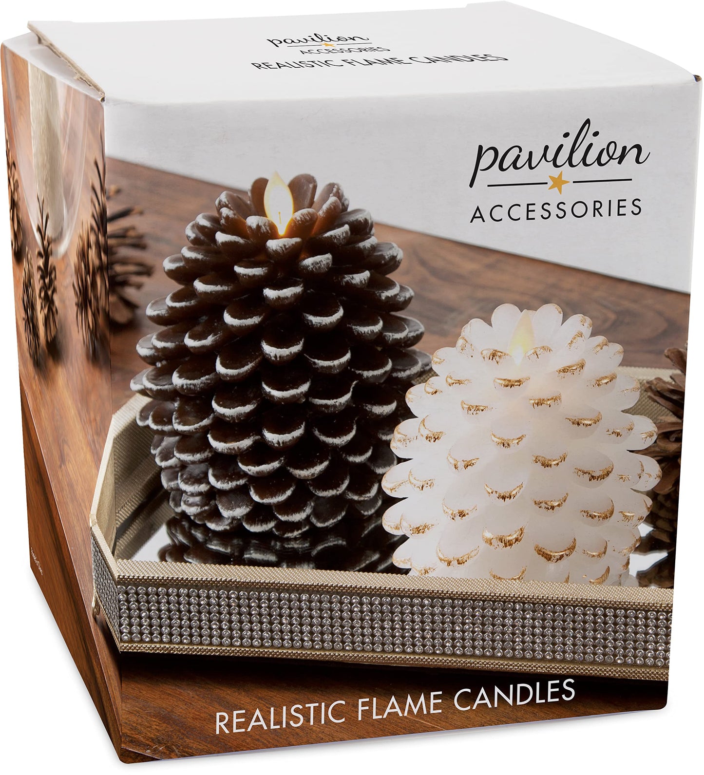 Pavilion Gift Company - White 4.25 Inch Pinecone LED-Lit Battery Operated Realistic Flame Candle Made from Real Wax