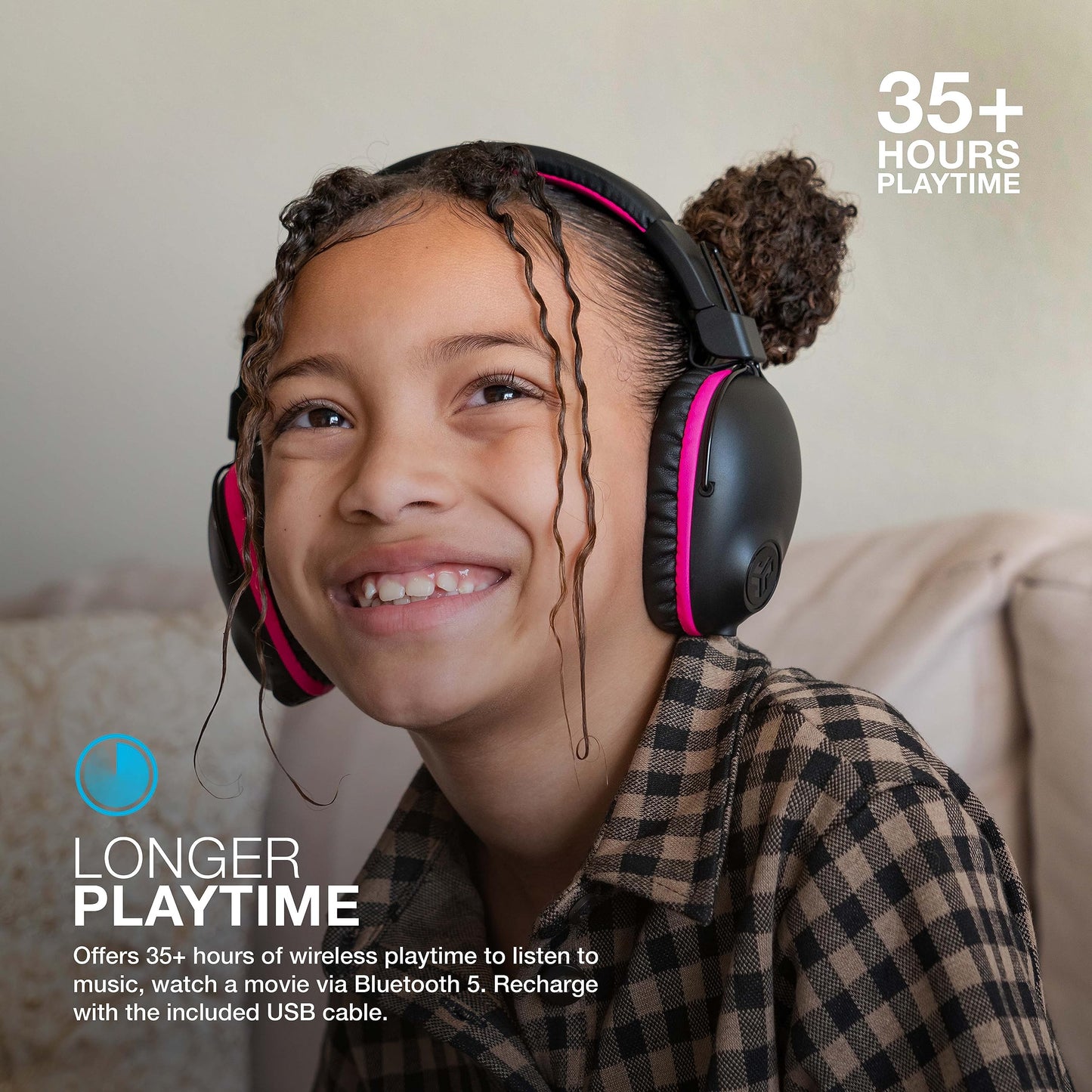 JLab JBuddies Pro Wireless Over-Ear Kids Headphones, 35+ Hour Battery Life, Built-in Volume Regulators for Safety, Share Mode, Folding, Adjustable…