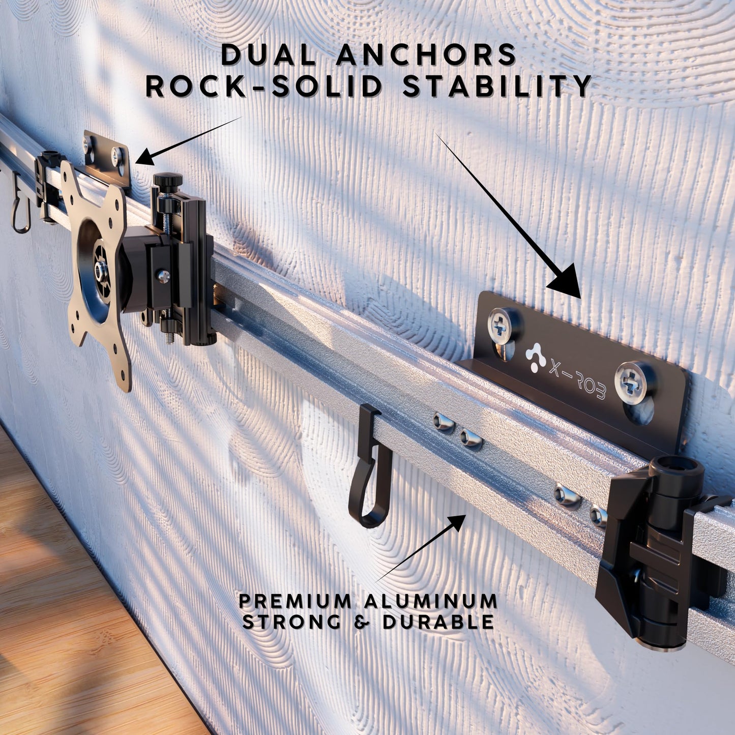 X-ROB Triple Monitor Wall Mount - Premium Aluminum 3 Arm Bracket for 15-32 Inch Screens, Dual Wall Anchors for Maximum Stability, Full Motion