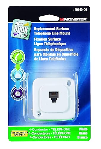 Monster Cable Replacement Surface Mount Telephone Line Jack Modular 4 Conductor White Carded