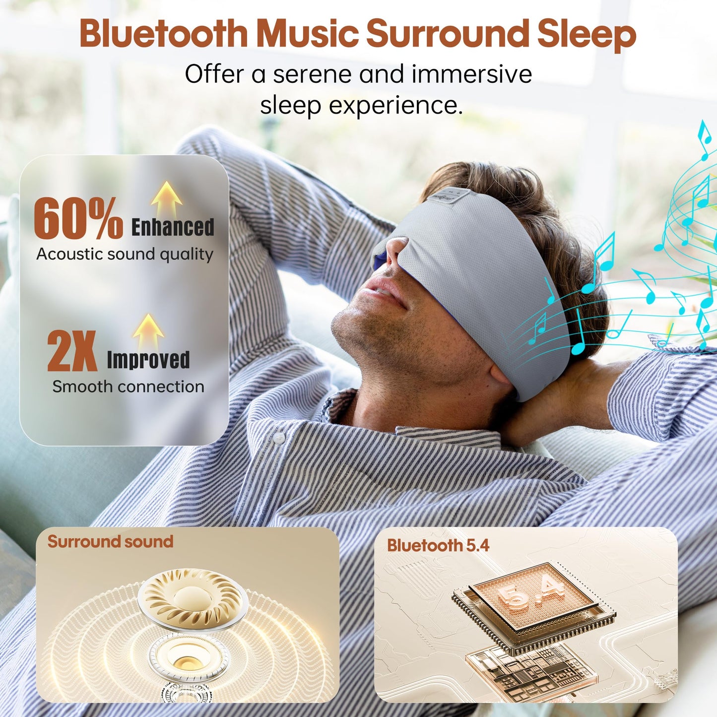 MUSICOZY Ice Silk Sleep Headphones with Bluetooth Mask, Eye Mask for Sleeping in Total Darkness, 5.4 Bluetooth Sleep Mask Sleep Headphones, Soft…