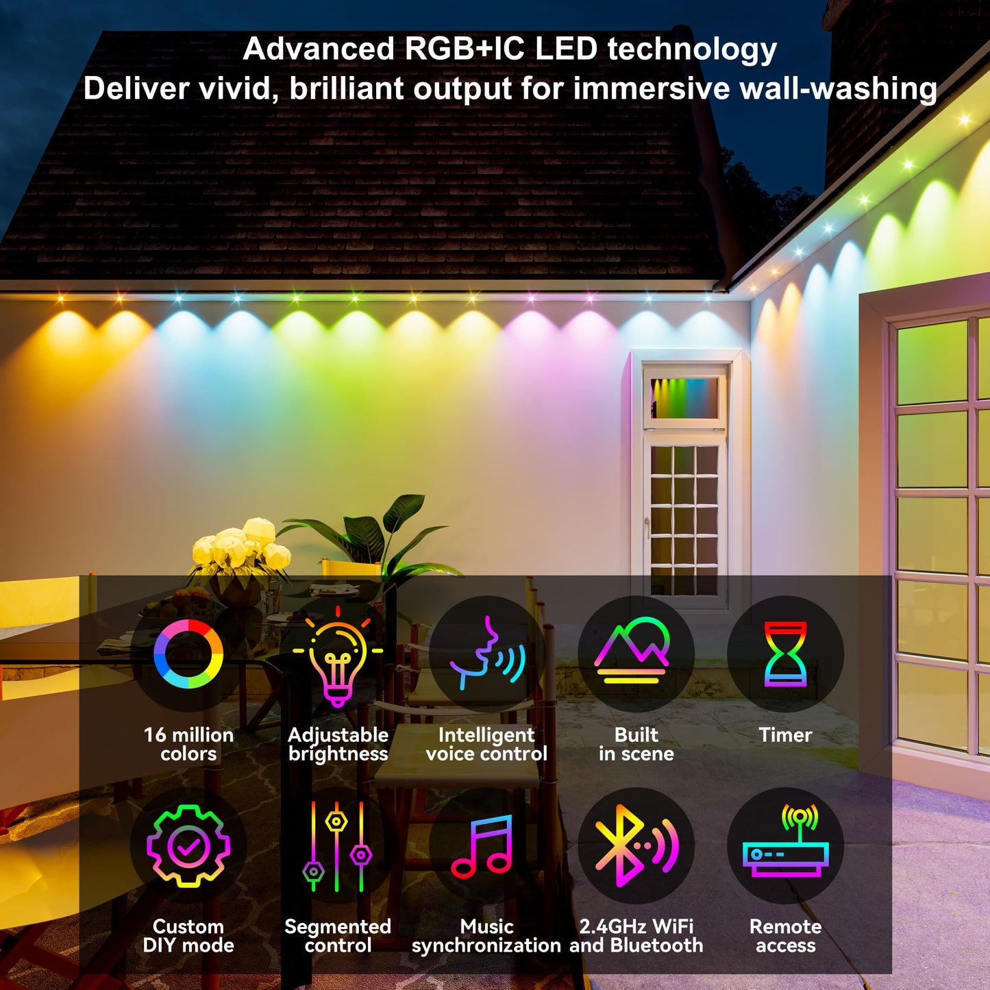 Permanent Outdoor Lights for House, DIY Scene for Halloween, Christmas Decor, 150ft Permanent Christmas Lights Outdoor with 72 RGB+IC Eternity Light