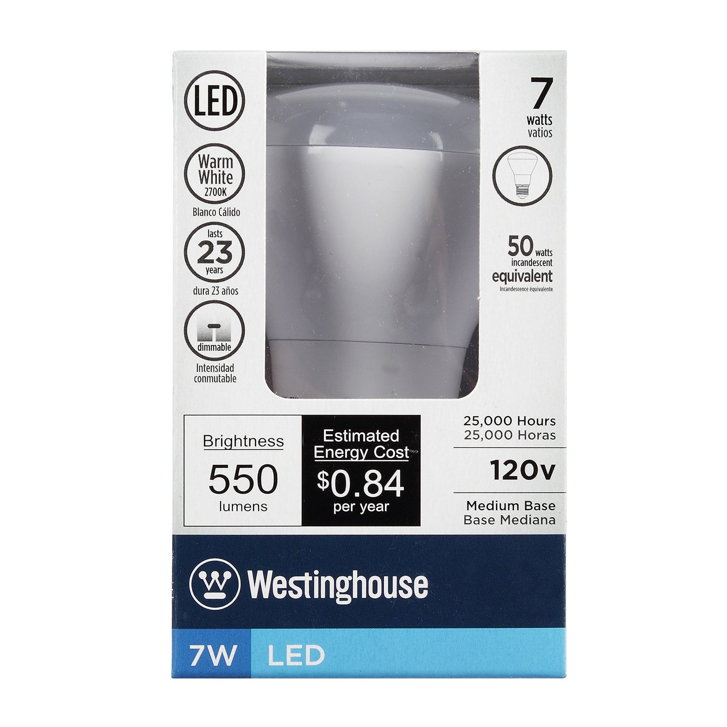 Westinghouse 3305000 7W Reflector Dimmable LED Light Bulb with Medium Base, Warm White (Pack of 1)