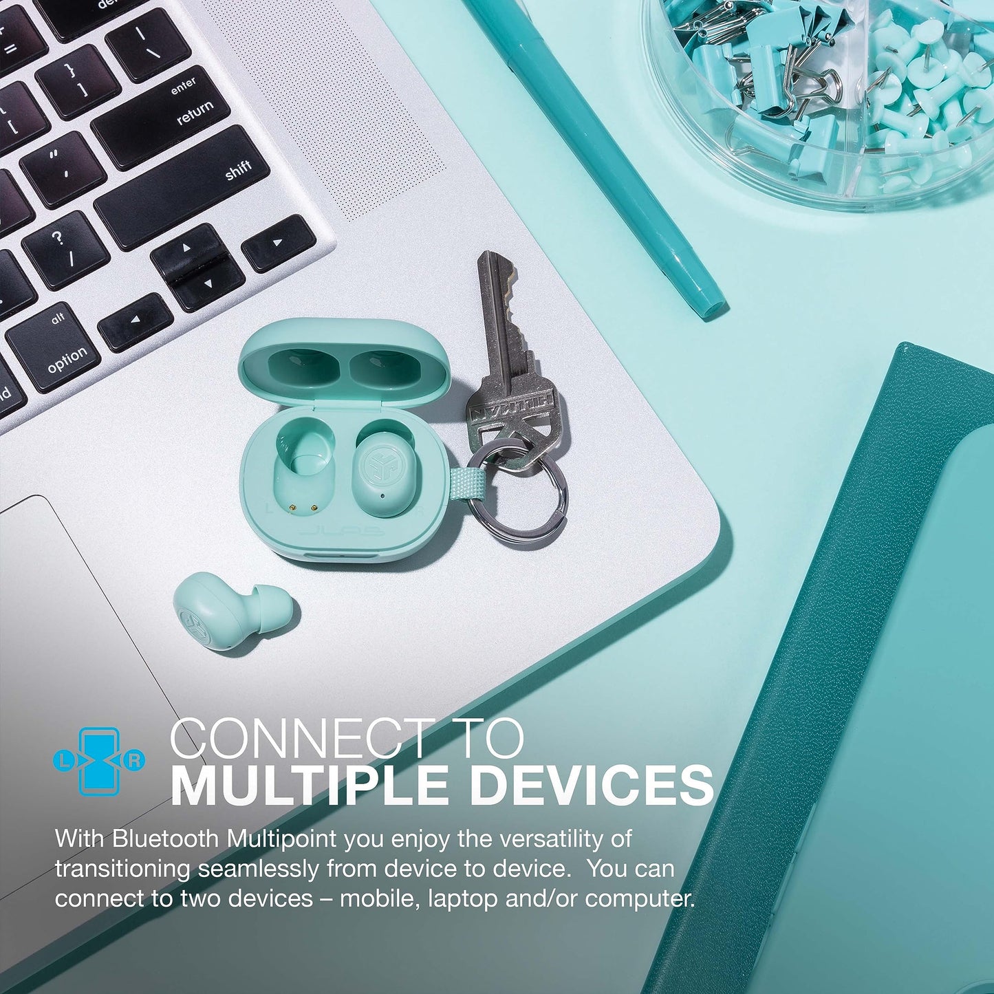 JLab JBuds Mini True Wireless Bluetooth Earbuds + Charging Case, Mint, IP55 Sweat and Dust Proof, Bluetooth Multipoint, Be Aware Audio, 3 EQ Sound