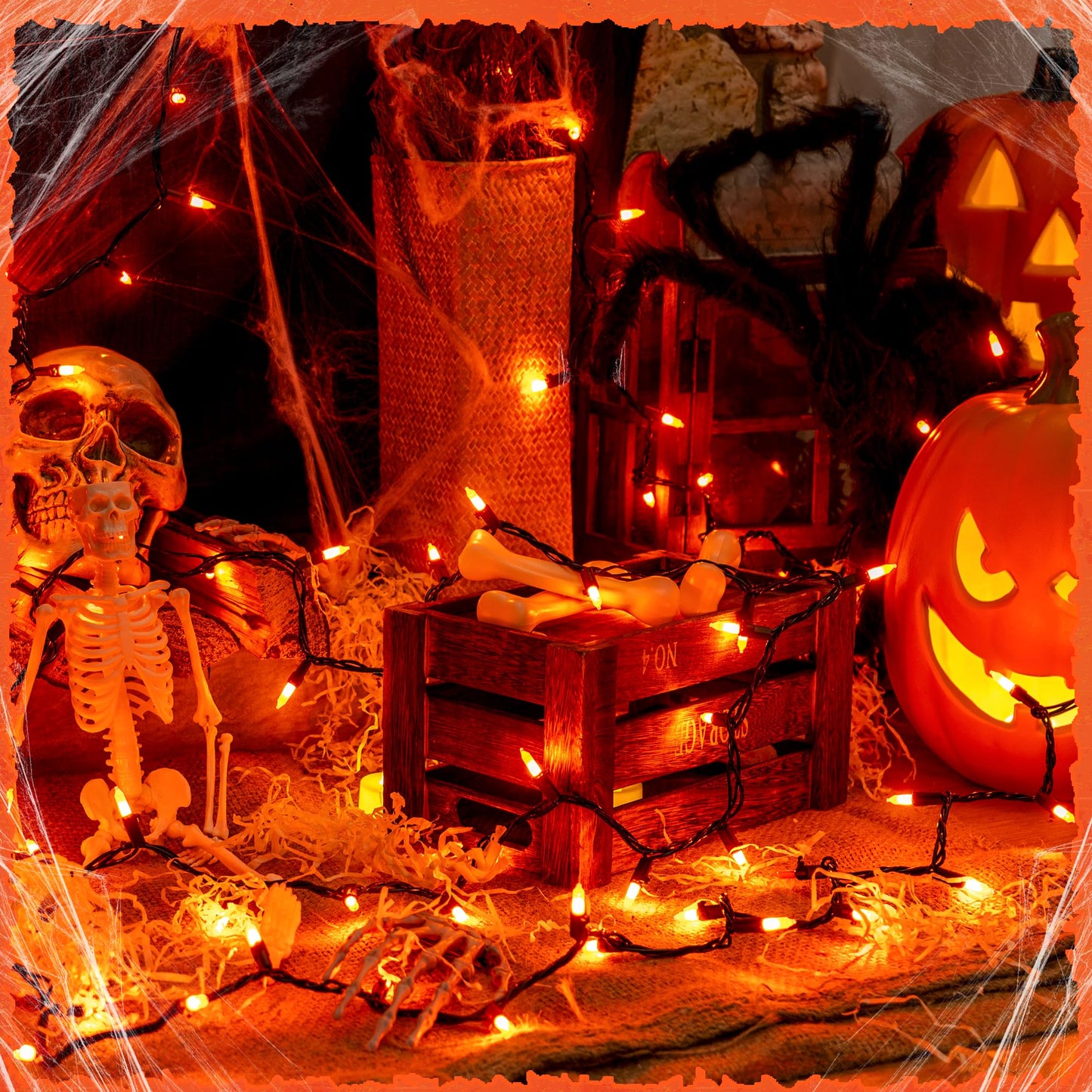 woohaha Outdoor Halloween Lights(23 Feet,100 Count)-Incandescent Orange Christmas Lights with Black Wire,Mini Orange String Lights Connectable