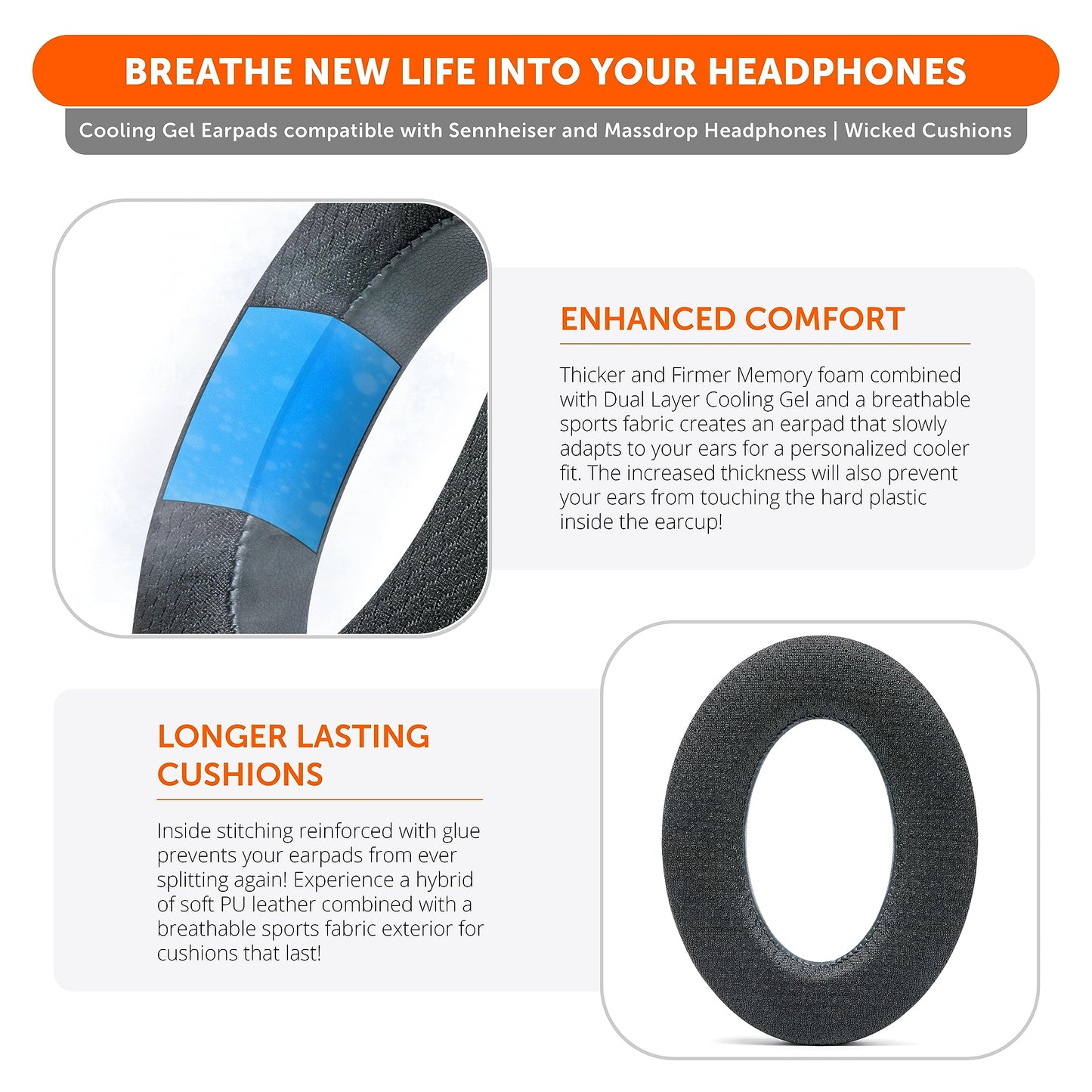 WC Freeze PC38X - Cooling Gel Earpads for Sennheiser PC38X / PC37X / HD599 / HD598/ HD560S / Game ONE & More, Made by Wicked Cushions - Elevate