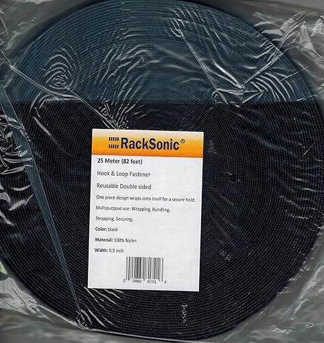 Hook and Loop by Racksonic - 0.5" Inch Reusable Cable Ties, Wraps, Straps, Fastener - 25M 82ft Roll
