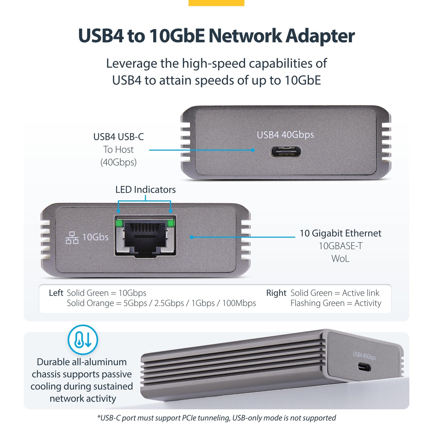 StarTech 10GbE USB4 Ethernet Adapter, External 10Gb Network Card, Thunderbolt 3/4 / 5 Compatible, 10/5/2.5/1Gbps /100Mbps, for Mac/Windows