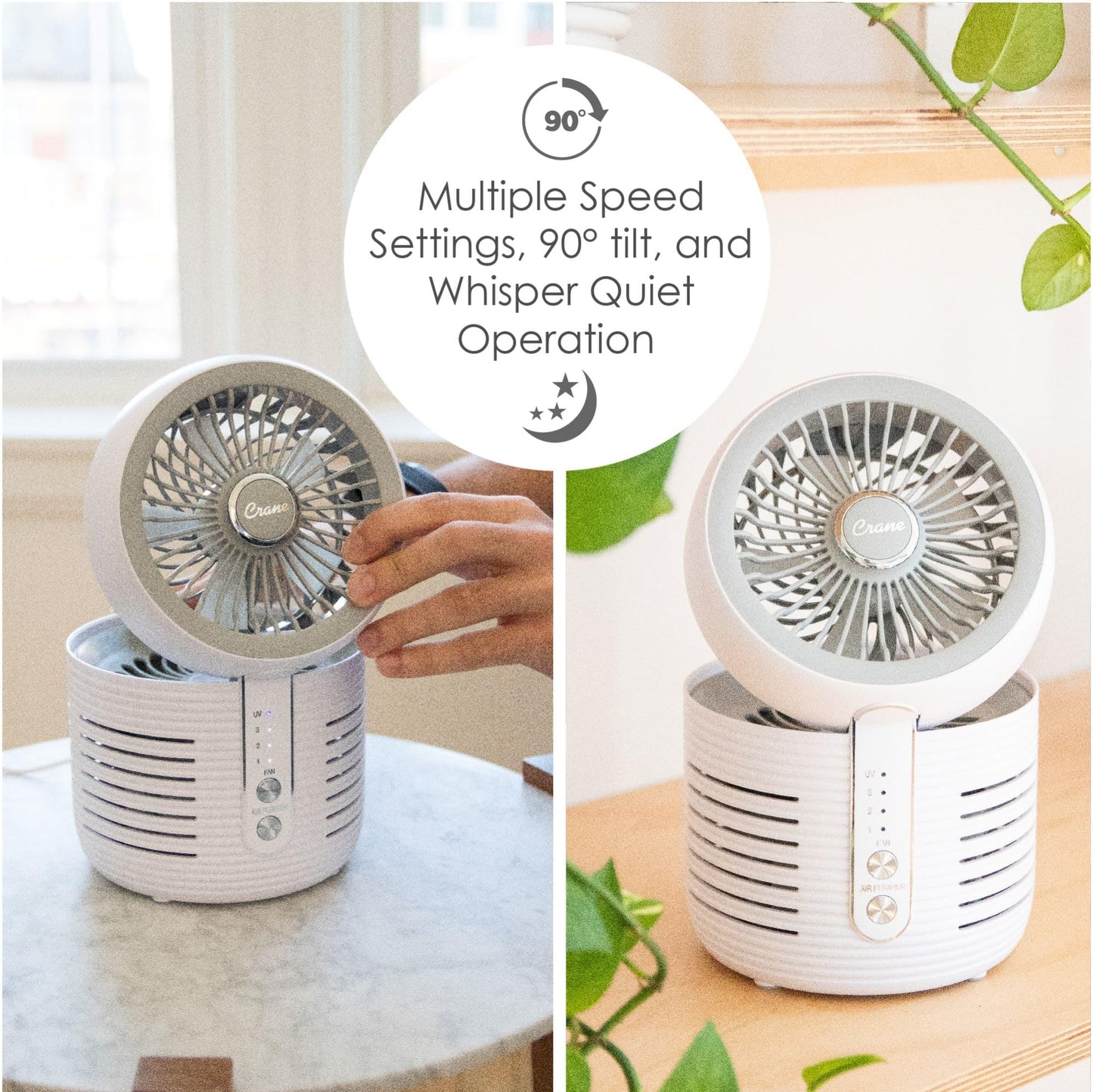 Crane 2-in-1 Air Purifier and Desk Fan, Fan and Air Purifier Combo, Ideal for Office Desk, Night Stand, Dorm, or Small Bedroom, Small HEPA Air