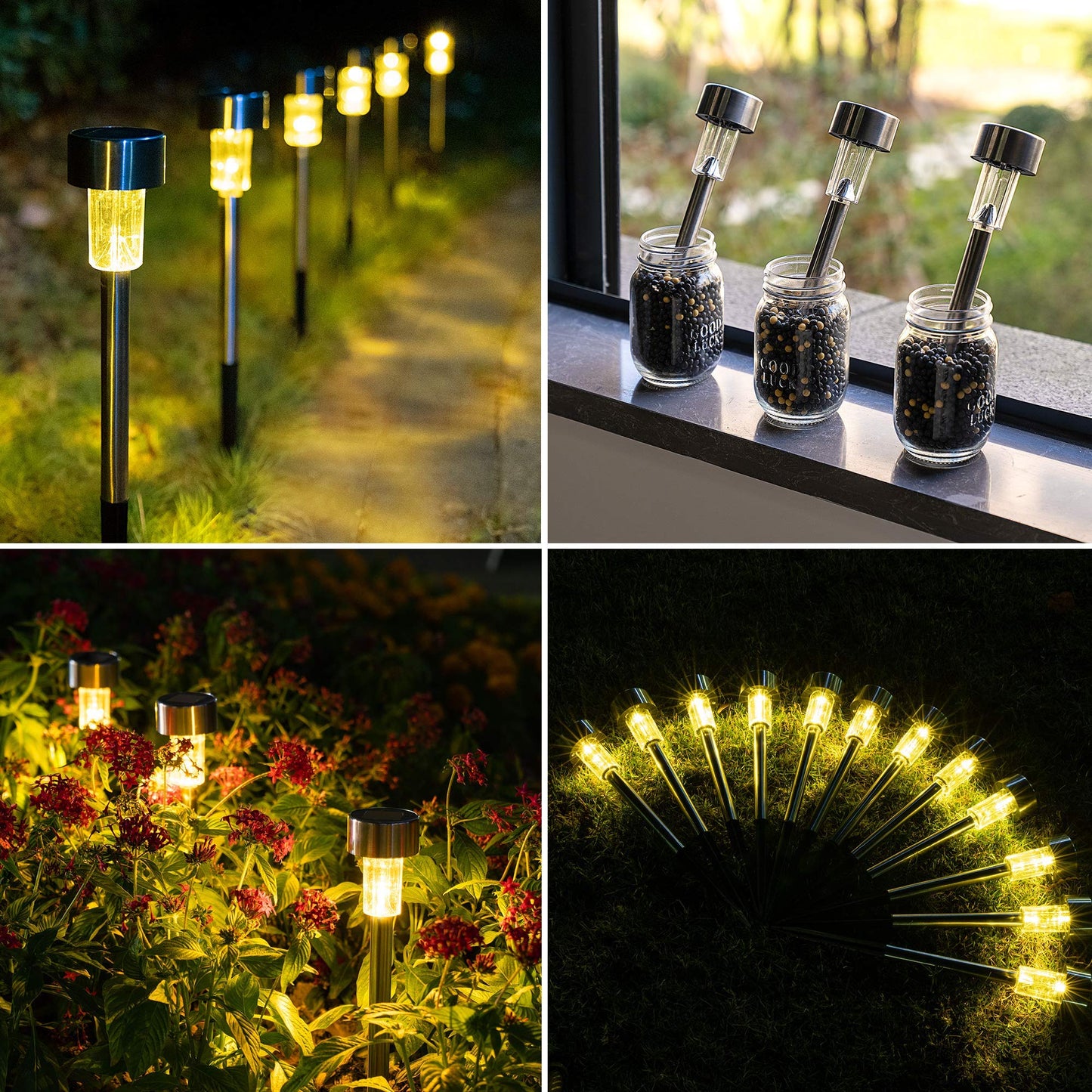 GIGALUMI Solar Pathway Lights, Stainless Steel IP44 Waterproof Auto On/Off Outdoor LED Solar Landscape Lights for Garden, Yard, Patio, Path