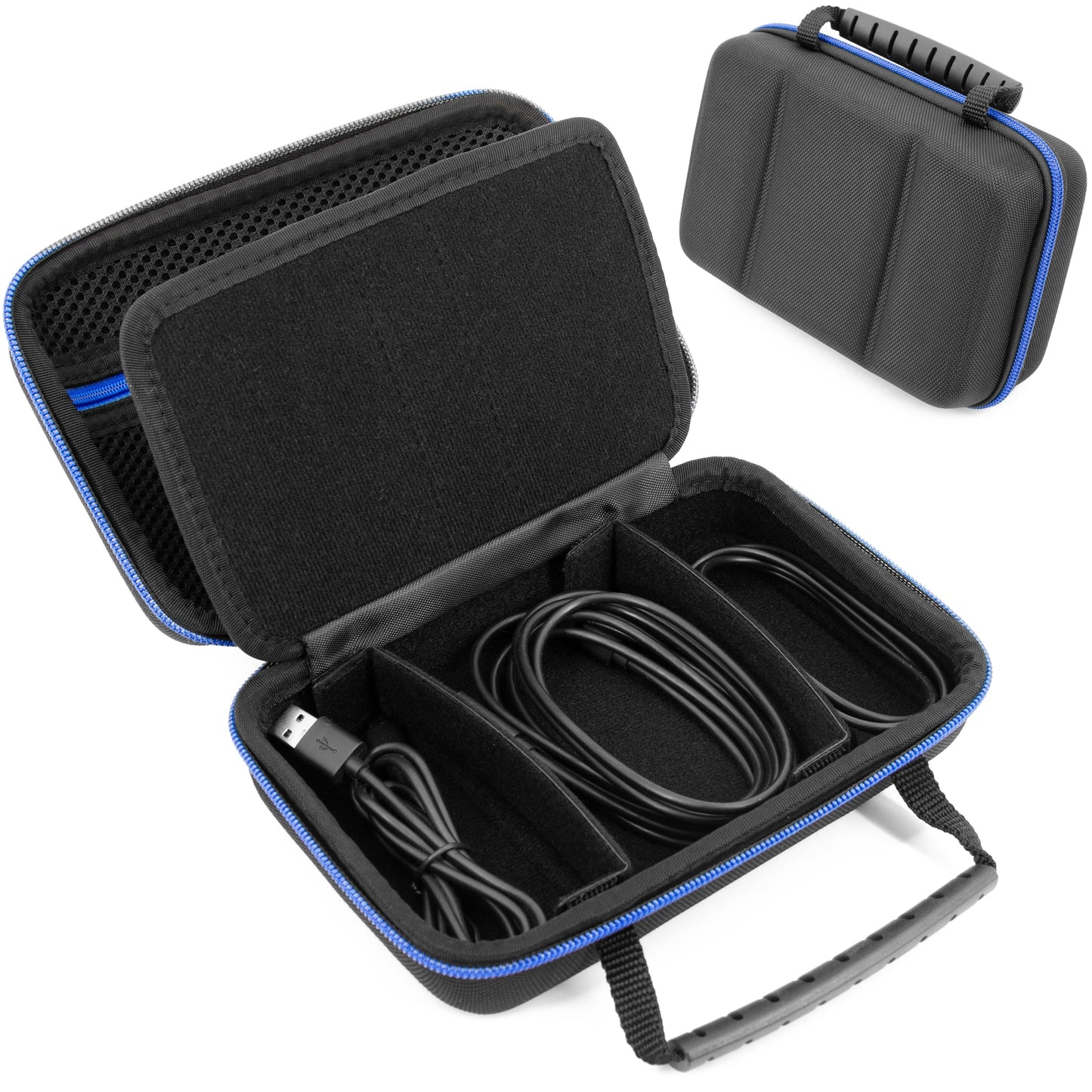 CASEMATIX Hard Shell Electronics Organizer Travel Case with 2 Adjustable Cable Bag Dividers, 3 Zipper Pouches and Elastic Cable Loops - Compact and