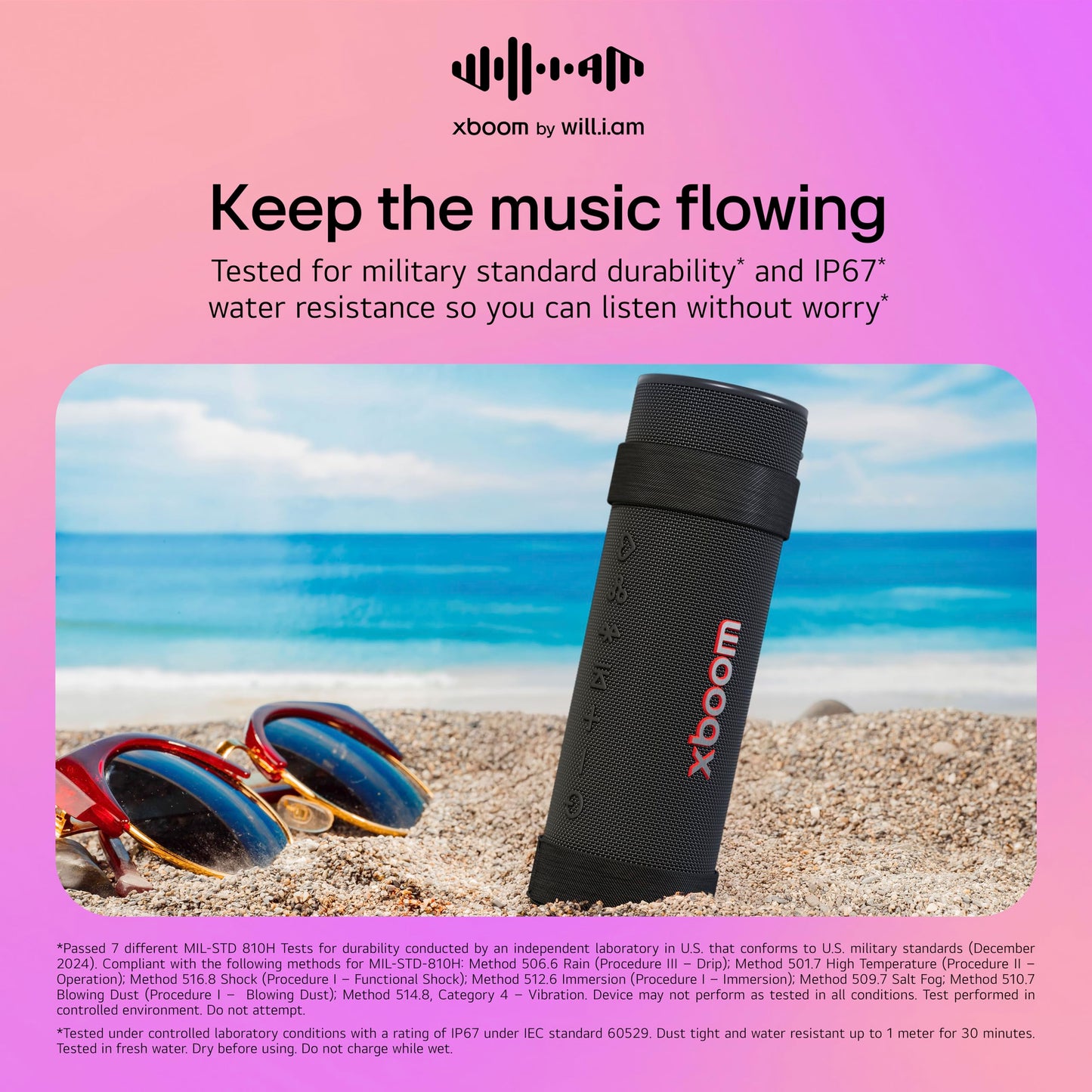 LG xboom Grab Core by will.i.am, Portable Outdoor Bluetooth Speaker for Sports and Athletes, up to 19 Hours, IP67 Dust and Water Resistant, Adjustable