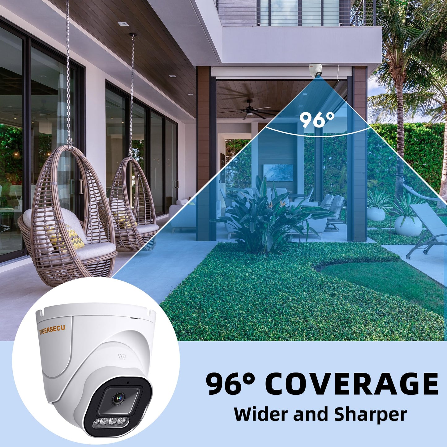 TIGERSECU 5MP Wide Angle Dome Security Camera for TVI, CVI, AHD, CVBS DVRs, Weatheproof for Indoor/Outdoor Use, Hybrid 4-in-1 with OSD Switch (Power