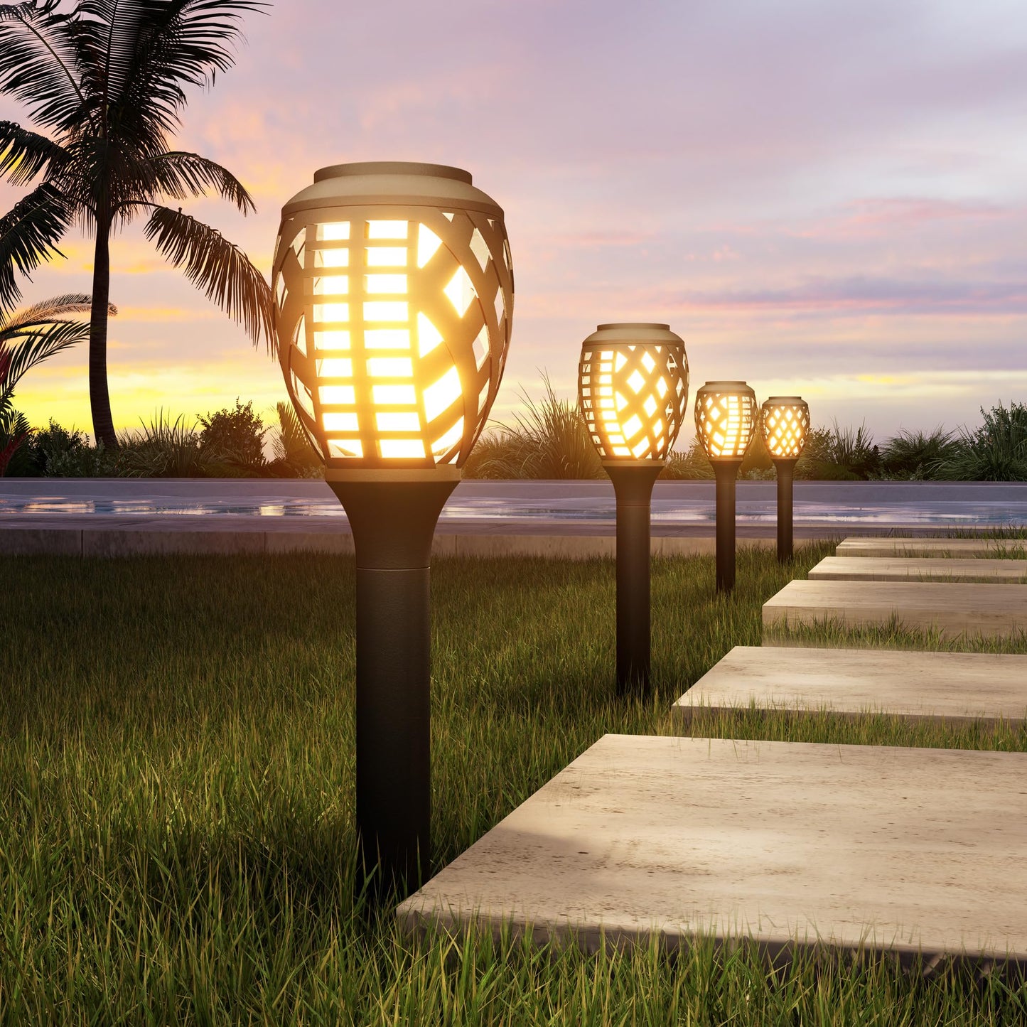 Grand patio Outdoor 8 Packs Solar Lights, Water-Resistant Flickering Flames Torch Light, Landscape Decoration Lighting for Garden Yard